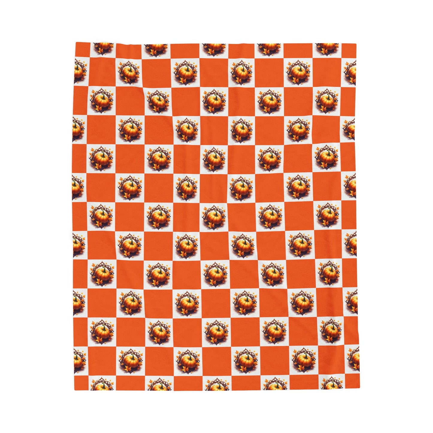 Vibrant Pumpkin Checkered Pattern Velveteen Plush Blanket, Cozy Home Decor, Gift for Her, Nursery Throw, Autumn Style - Celtic Scents