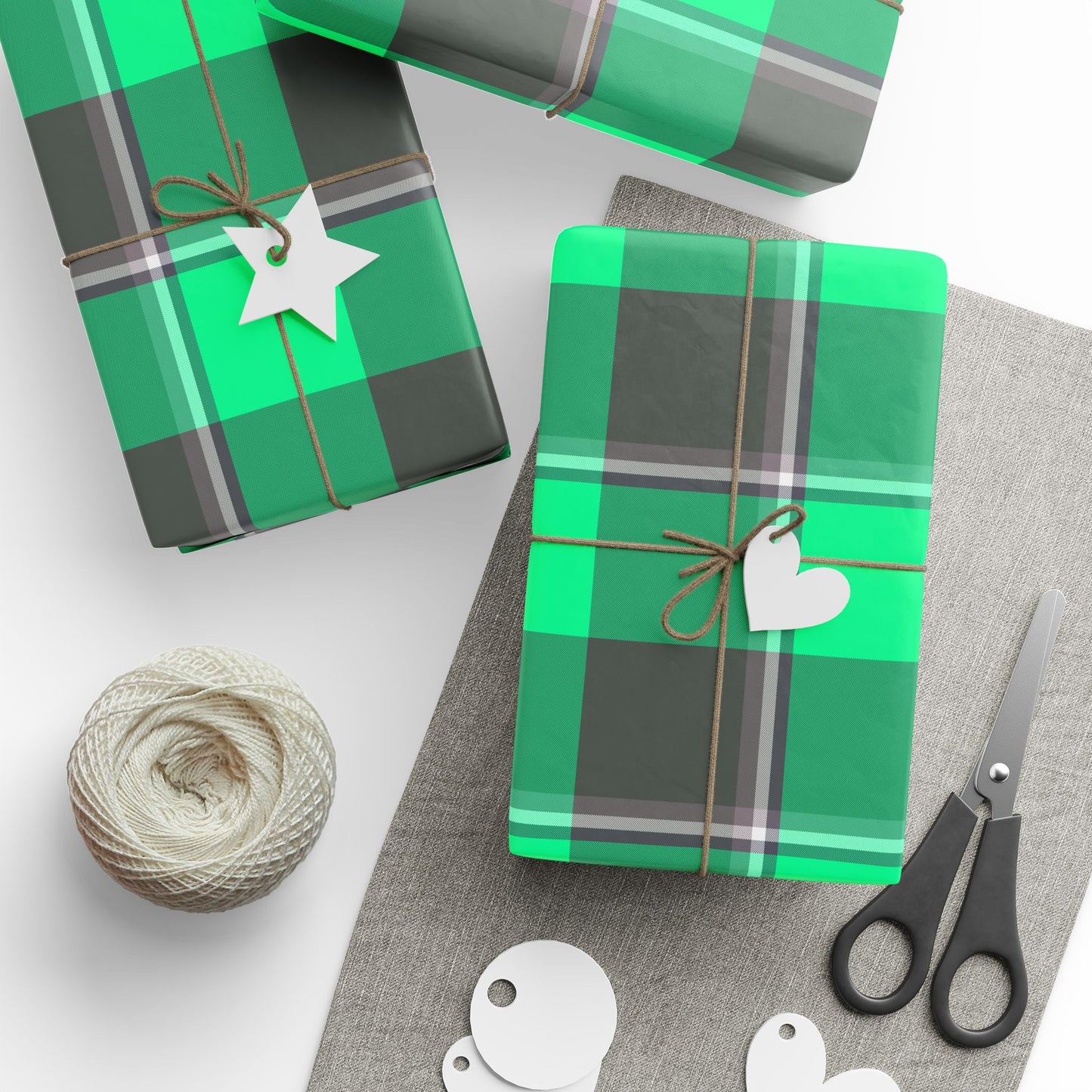 Eco-Friendly Wrapping Papers for All Occasions, Gift Wrap, Birthday, Holiday, Celebration, Green Plaid Design - Celtic Scents