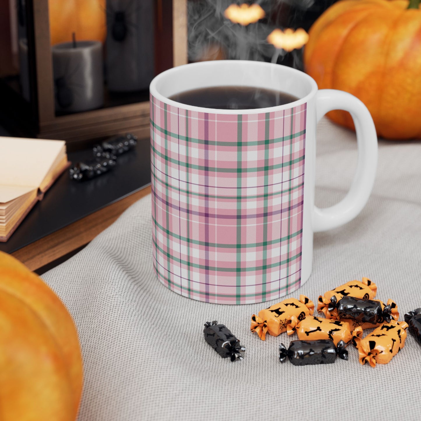 Cozy Multi Pink Plaid Mug | 11oz, 15oz Coffee Cup | Perfect for Autumn, Home Decor, Gift for Friends and Family, Warm Beverage Enjoyment - Celtic Scents