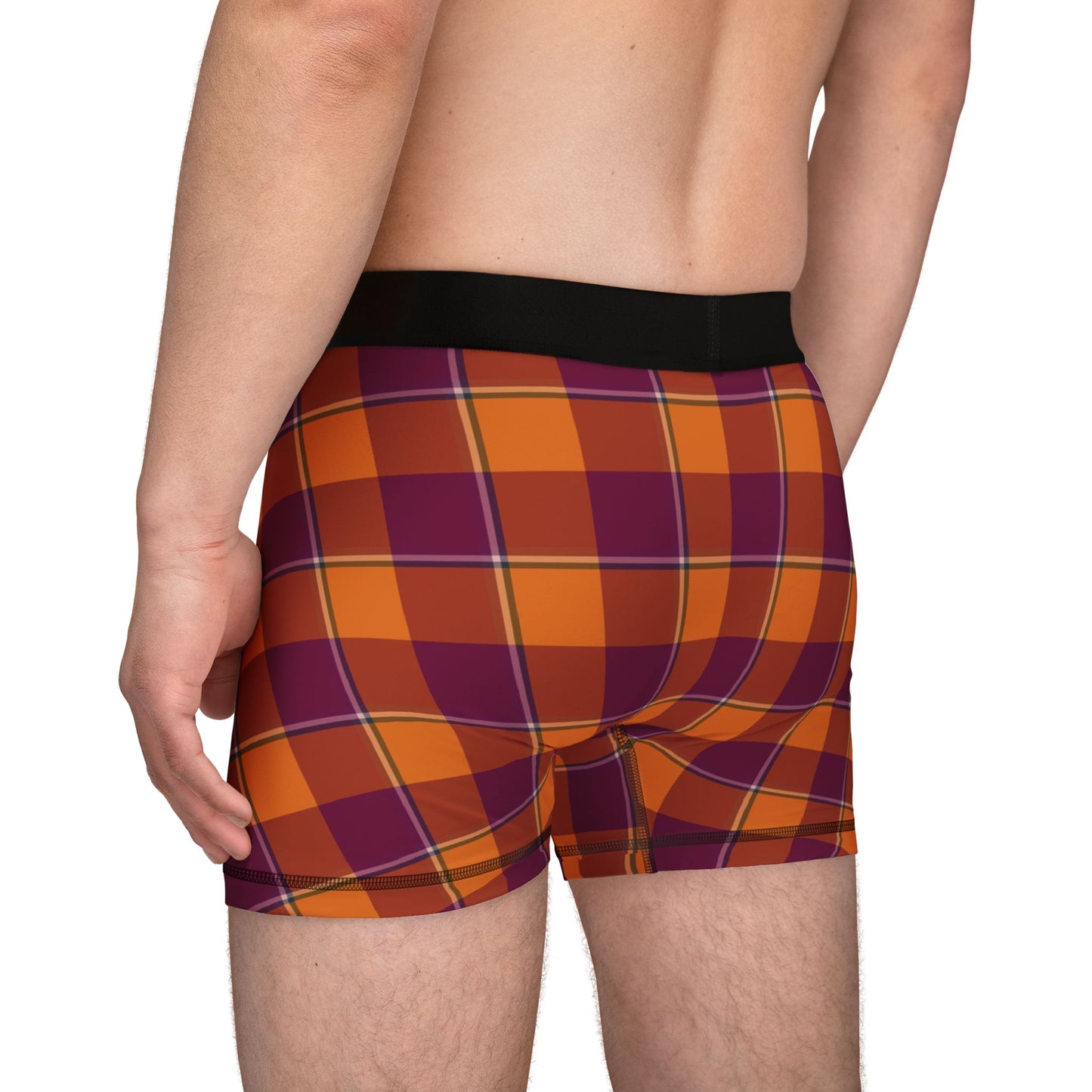 Tahiti Gold and Rose Bud Cherry Plaid Men's Boxers, Stylish, Unique Underwear for Everyday Wear