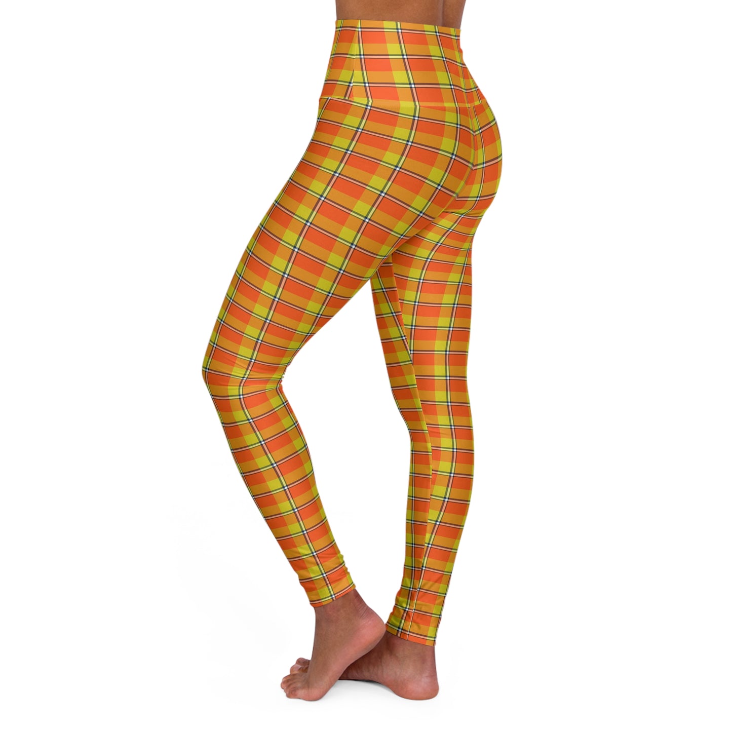 High Waisted Yoga Leggings in Vibrant Checkered Print | Stylish Activewear for Yoga, Gym, Fitness, Dance, and Everyday Wear, Autumn Design - Celtic Scents