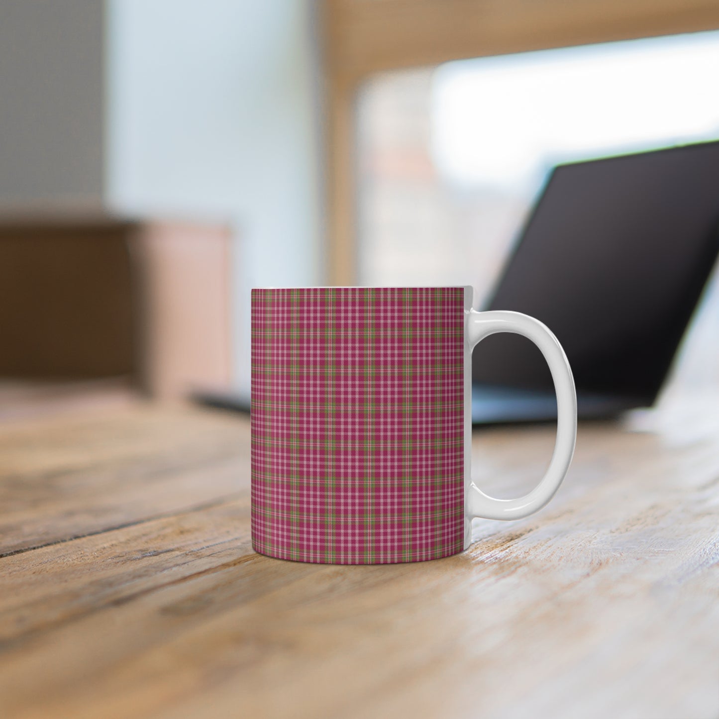 Cozy Pink Plaid Mug | 11oz Coffee Cup | Perfect for Autumn, Home Decor, Gift for Friends and Family, Warm Beverage Enjoyment - Celtic Scents