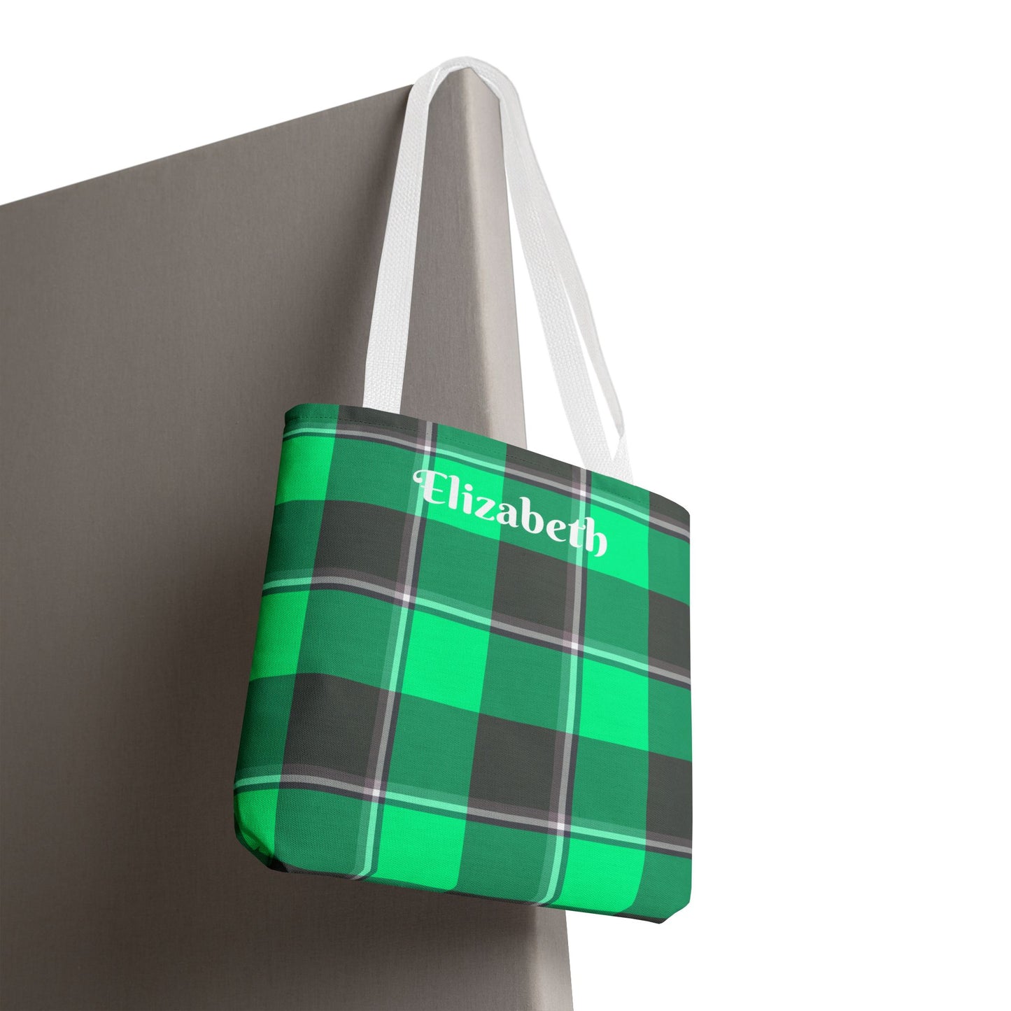 Personalized Green Plaid Tote Bag, Custom Shopping Bag, Eco-Friendly Gift, Beach Bag, Everyday Handbag, Travel Tote - Celtic Scents