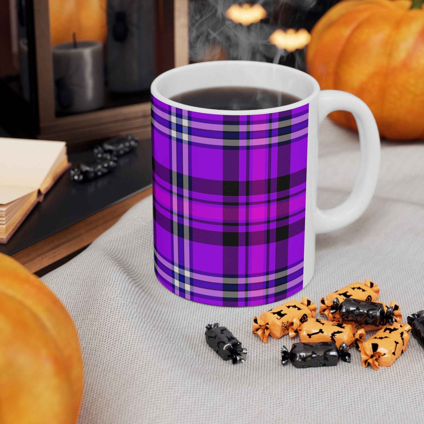 Personalized Vibrant Plaid Ceramic Mug, Cozy Drinkware for Coffee Lovers, Perfect Gift