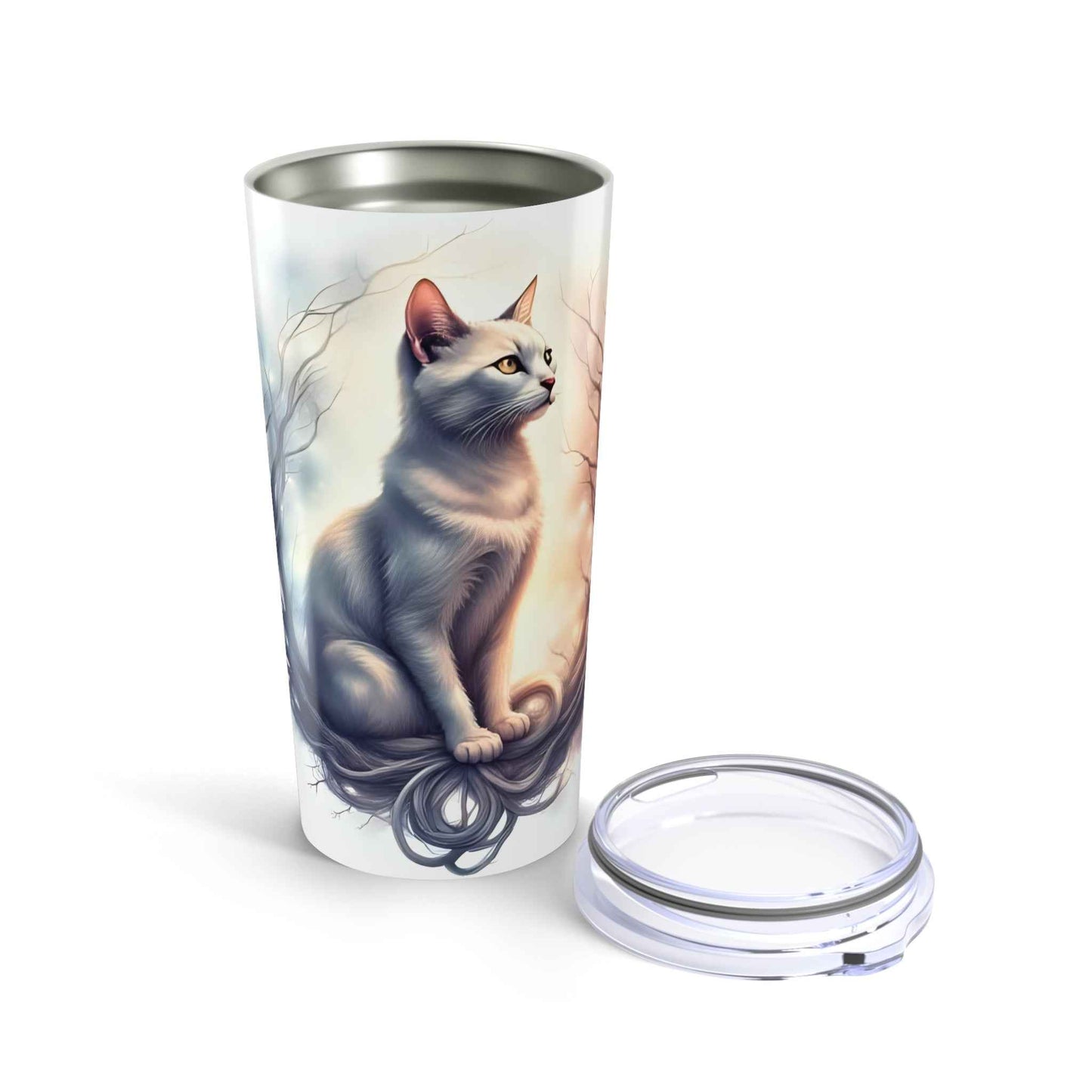 Elegant Cat-Themed 20oz Tumbler for Cat Lovers, Cute Pet Gift, Travel Mug, Coffee Cup, Cat Mom Merchandise