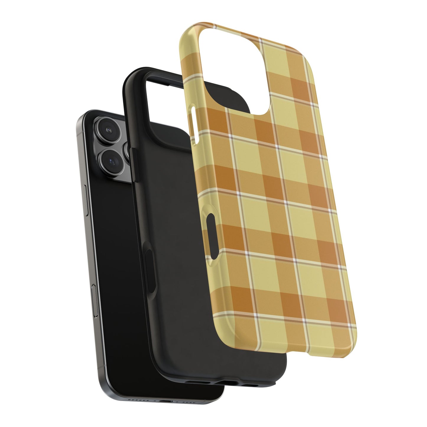 Stylish Autumn Plaid Tough Phone Cases, Trendy Phone Accessories, Durable Phone Protection, Yellow and Brown Plaid, Perfect Gift