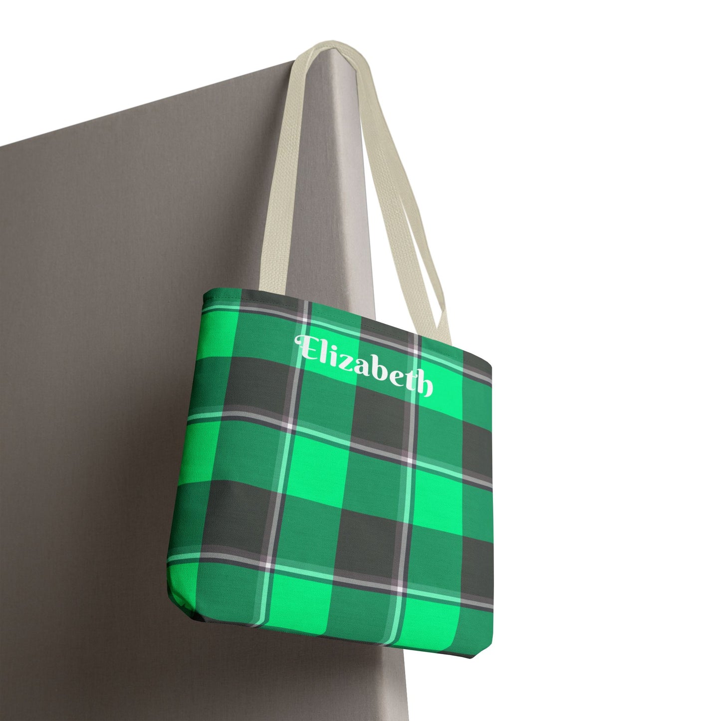 Personalized Green Plaid Tote Bag, Custom Shopping Bag, Eco-Friendly Gift, Beach Bag, Everyday Handbag, Travel Tote - Celtic Scents