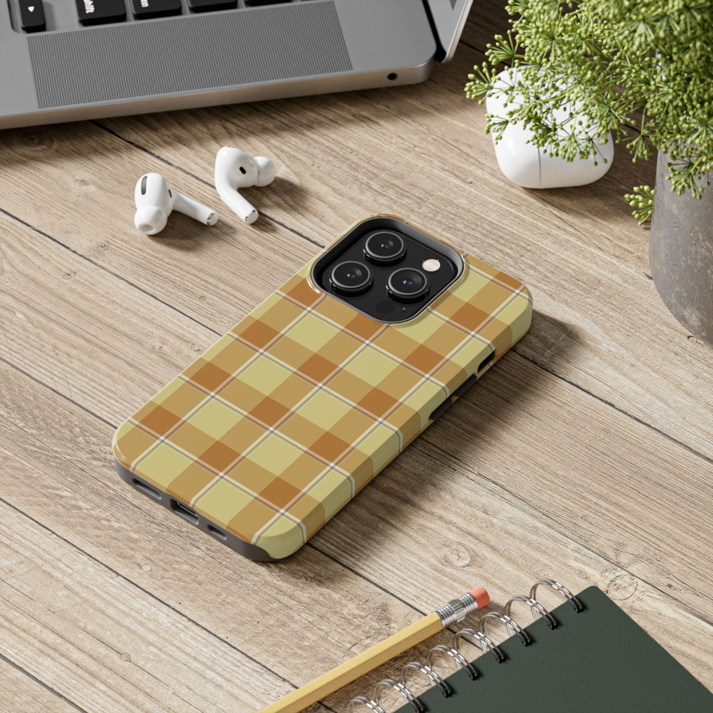 Stylish Autumn Plaid Tough Phone Cases, Trendy Phone Accessories, Durable Phone Protection, Yellow and Brown Plaid, Perfect Gift - Celtic Scents