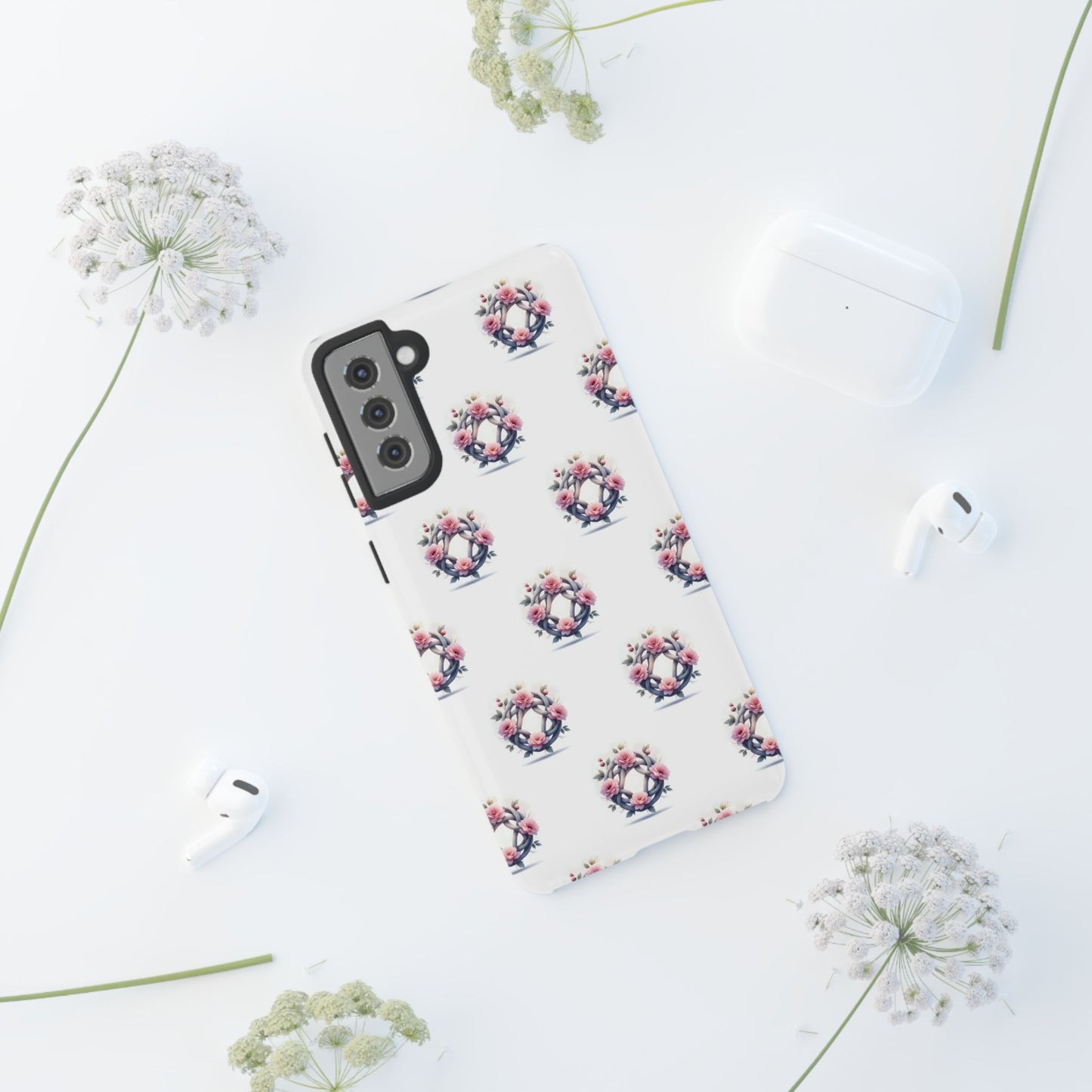 Floral Phone Case, Tough Cases for Women, Cute Celtic Knot Floral Design iPhone Cover, Gift for Her, Stylish Tech Accessories