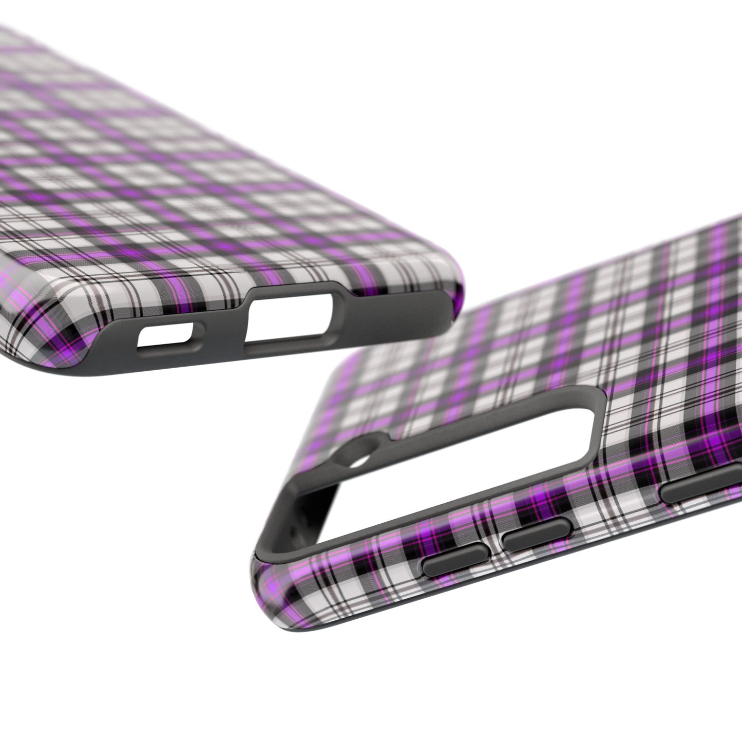 Stylish Tough Phone Case, Purple Plaid Protective Cover, Cute Gift for Teens, Cell Phone Accessory, Trendy Tech