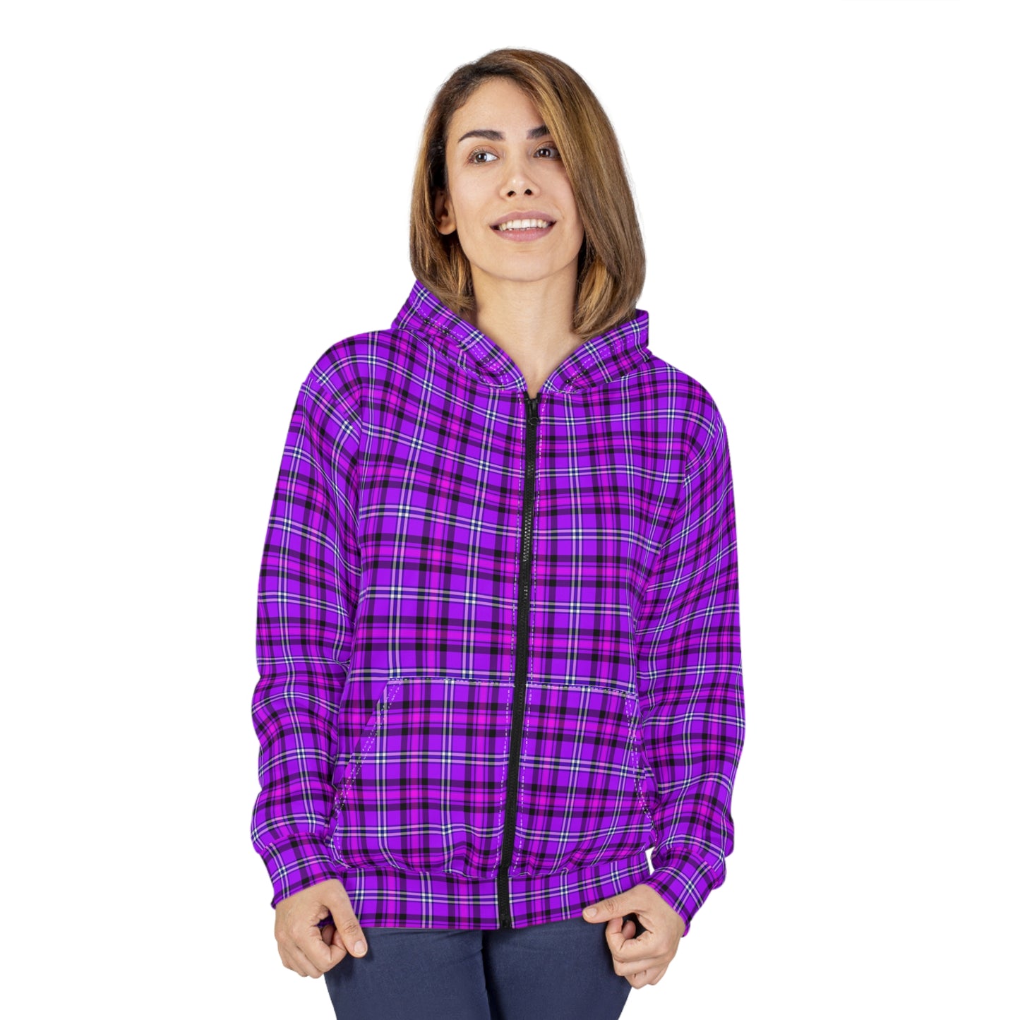 Stylish Plaid Unisex Zip Hoodie, Cozy Oversized Jacket, Casual Wear, Perfect for Fall, Great Gift for All Occasions - Celtic Scents