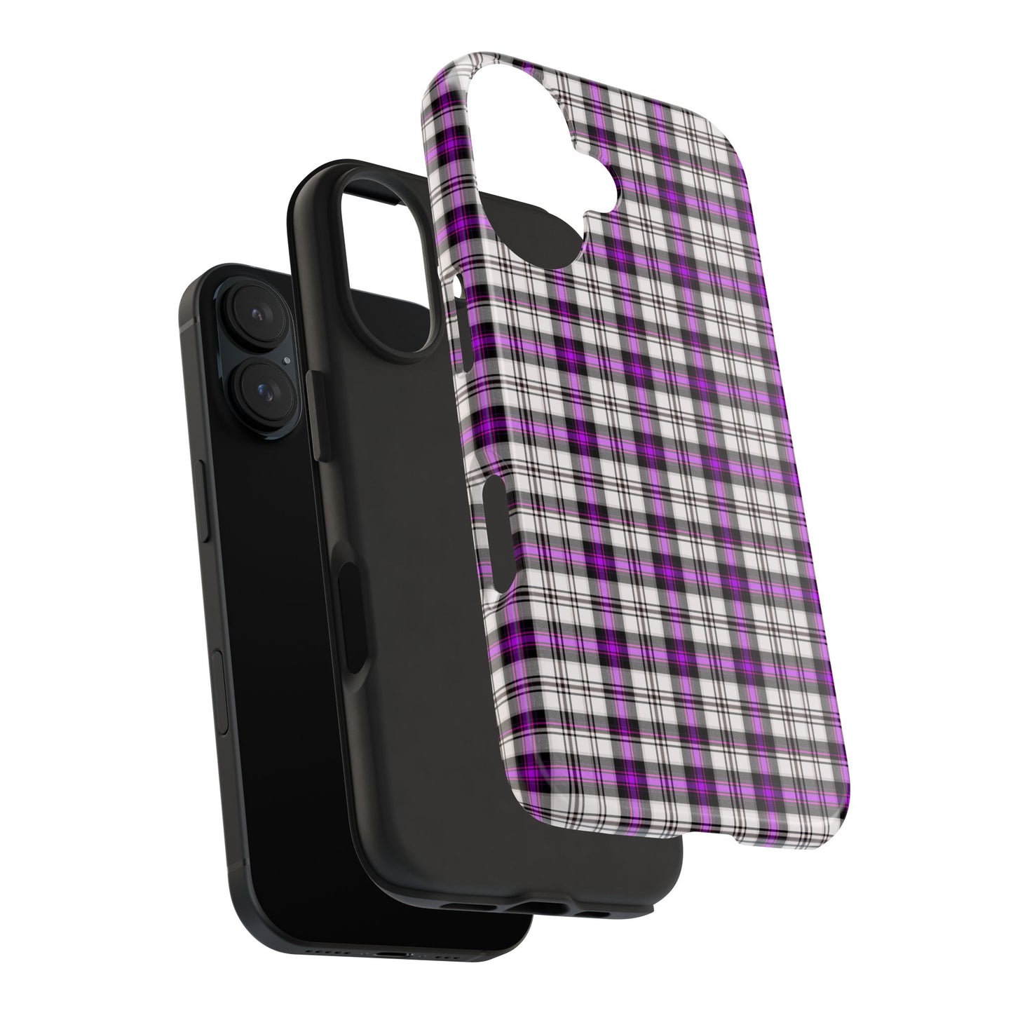Stylish Tough Phone Case, Purple Plaid Protective Cover, Cute Gift for Teens, Cell Phone Accessory, Trendy Tech