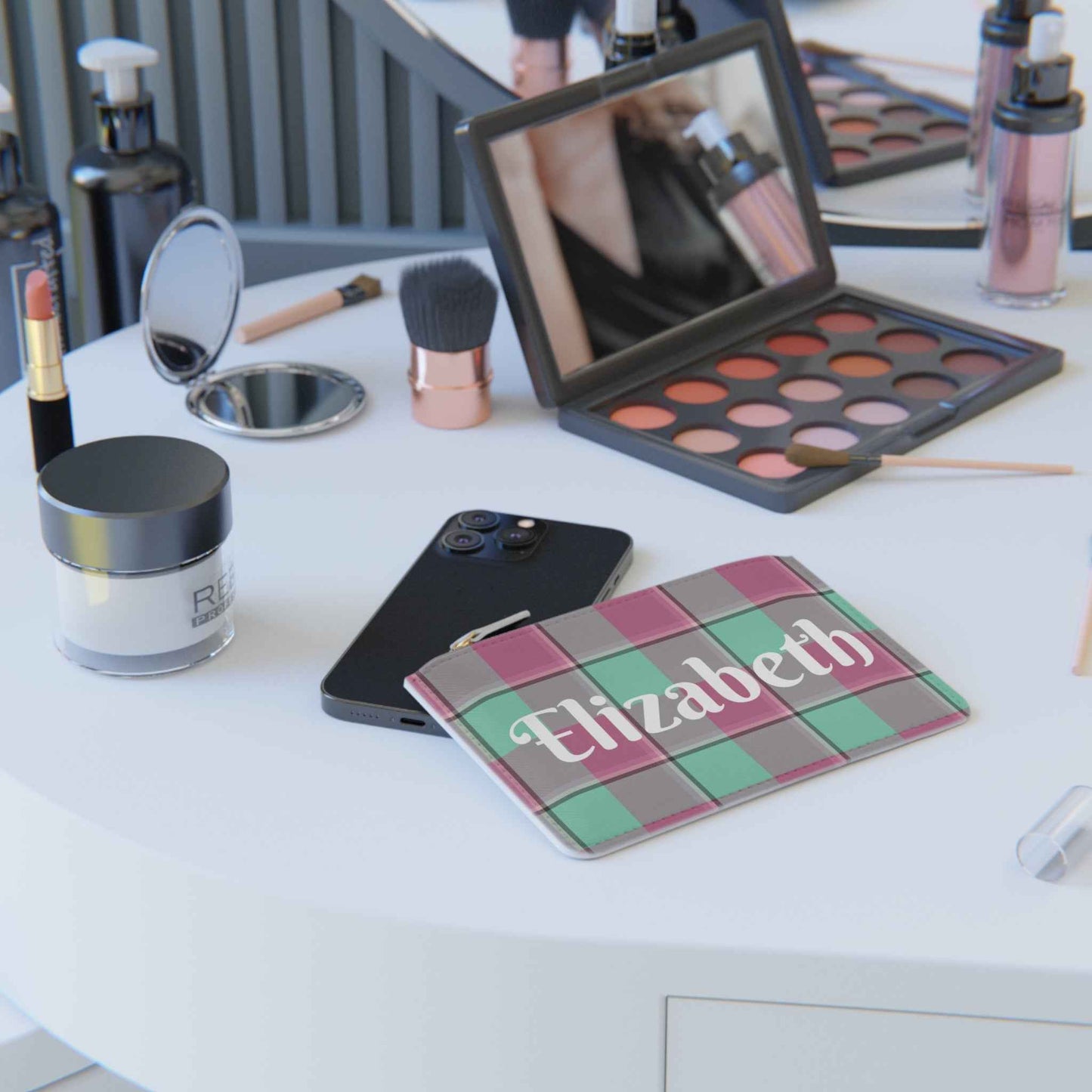 Personalized Plaid Mini Clutch Bag, Stylish Handbag, Gift for Her, Everyday Use, Travel Organizer, Makeup Pouch