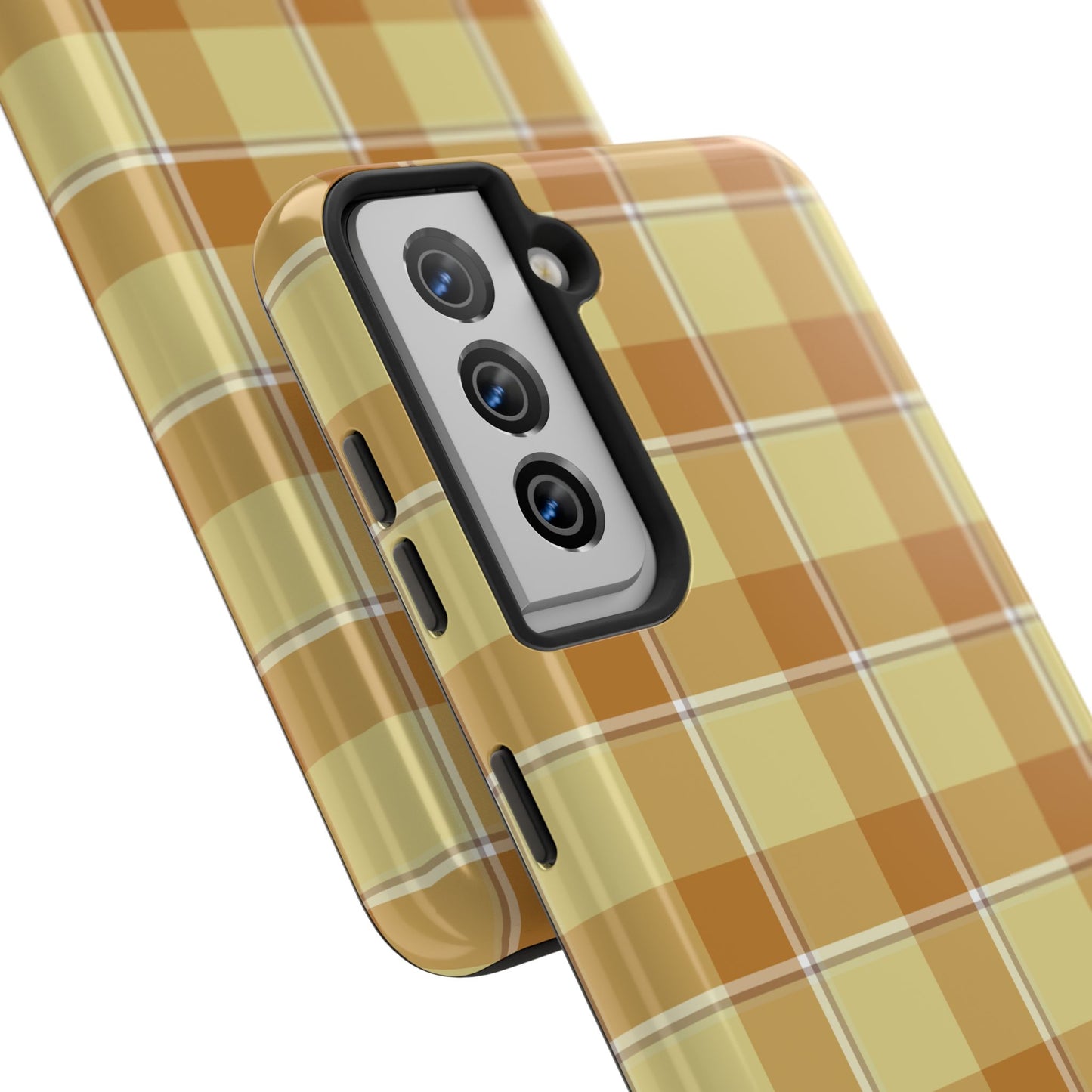 Stylish Autumn Plaid Tough Phone Cases, Trendy Phone Accessories, Durable Phone Protection, Yellow and Brown Plaid, Perfect Gift