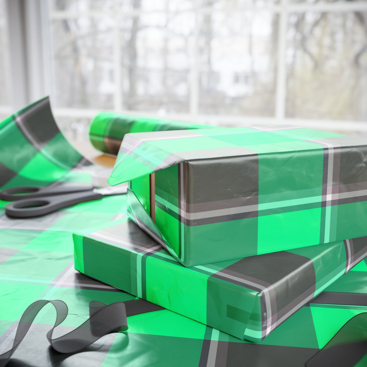Eco-Friendly Wrapping Papers for All Occasions, Gift Wrap, Birthday, Holiday, Celebration, Green Plaid Design - Celtic Scents