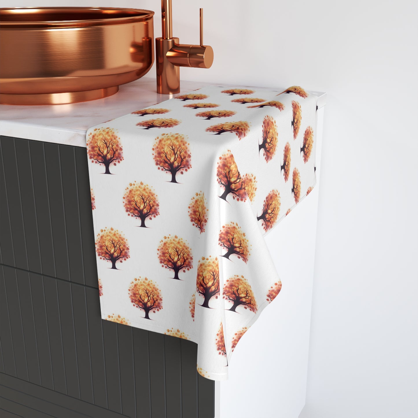Autumn Tree Hand Towel, Cozy Home Decor, Fall Kitchen Accessory, Farmhouse Style Towel, Thanksgiving Gift Idea