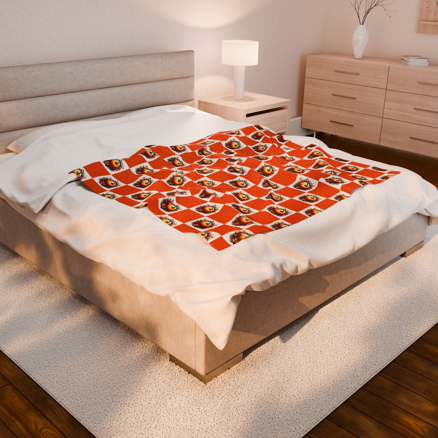 Vibrant Pumpkin Checkered Pattern Velveteen Plush Blanket, Cozy Home Decor, Gift for Her, Nursery Throw, Autumn Style - Celtic Scents