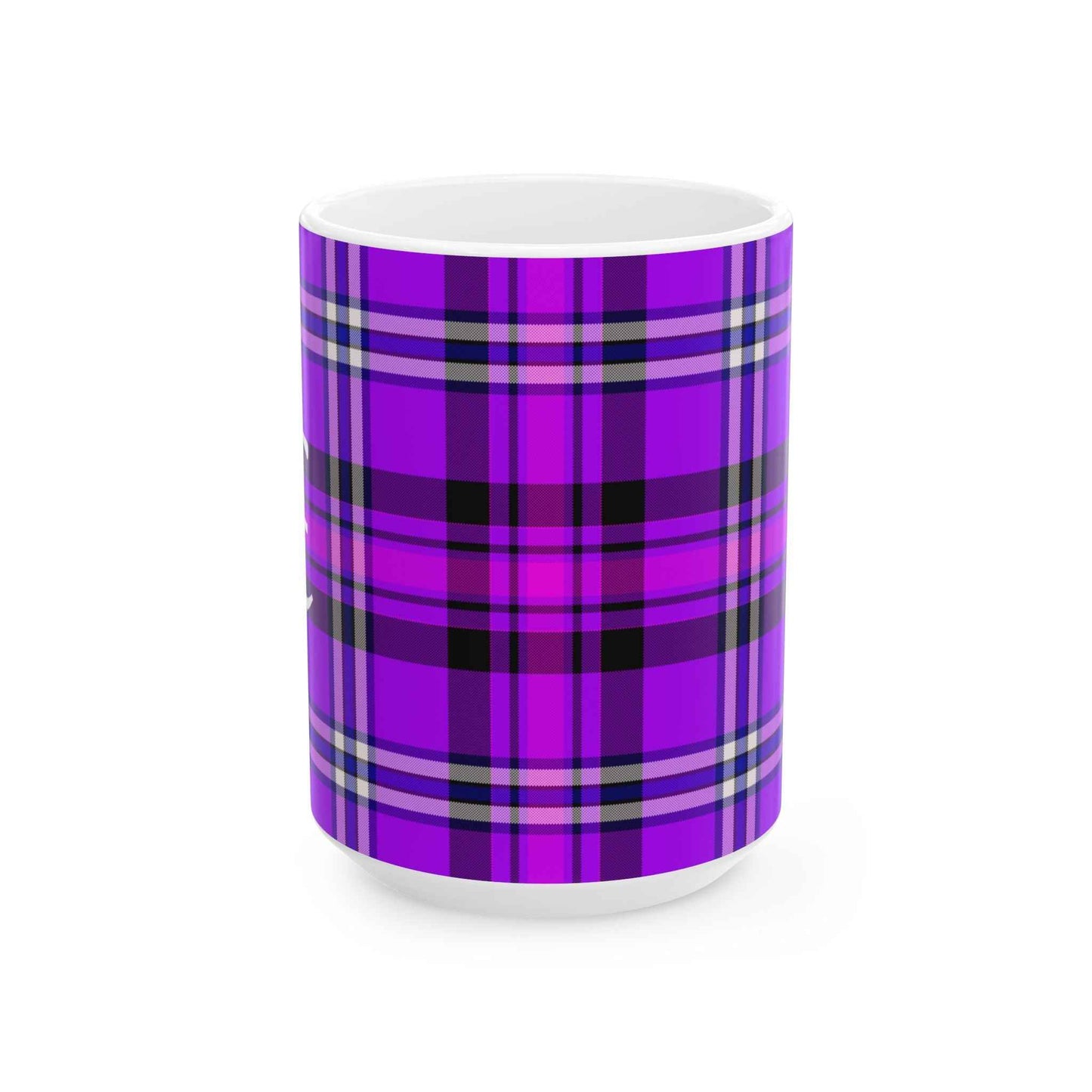 Personalized Vibrant Plaid Ceramic Mug, Cozy Drinkware for Coffee Lovers, Perfect Gift