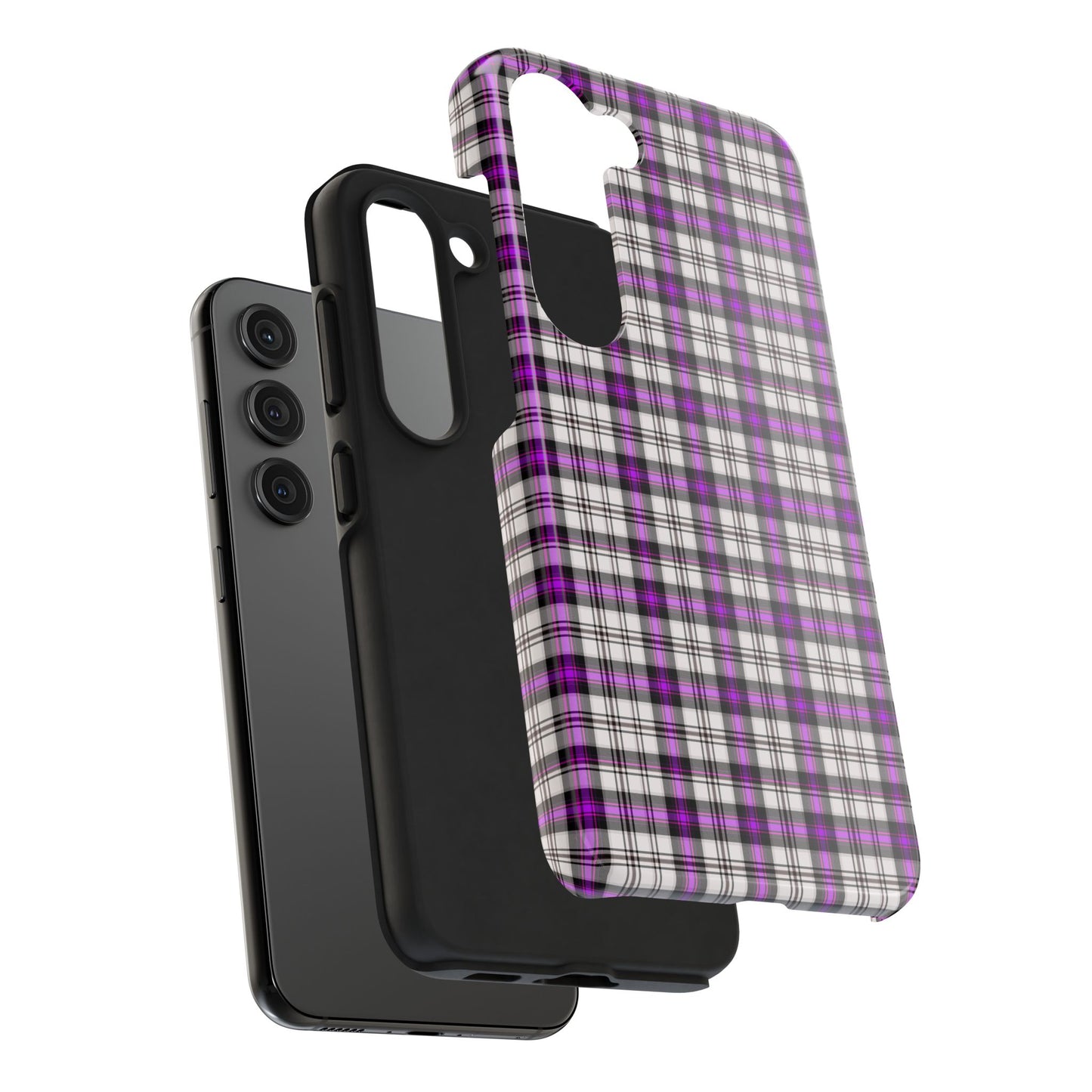 Stylish Tough Phone Case, Purple Plaid Protective Cover, Cute Gift for Teens, Cell Phone Accessory, Trendy Tech