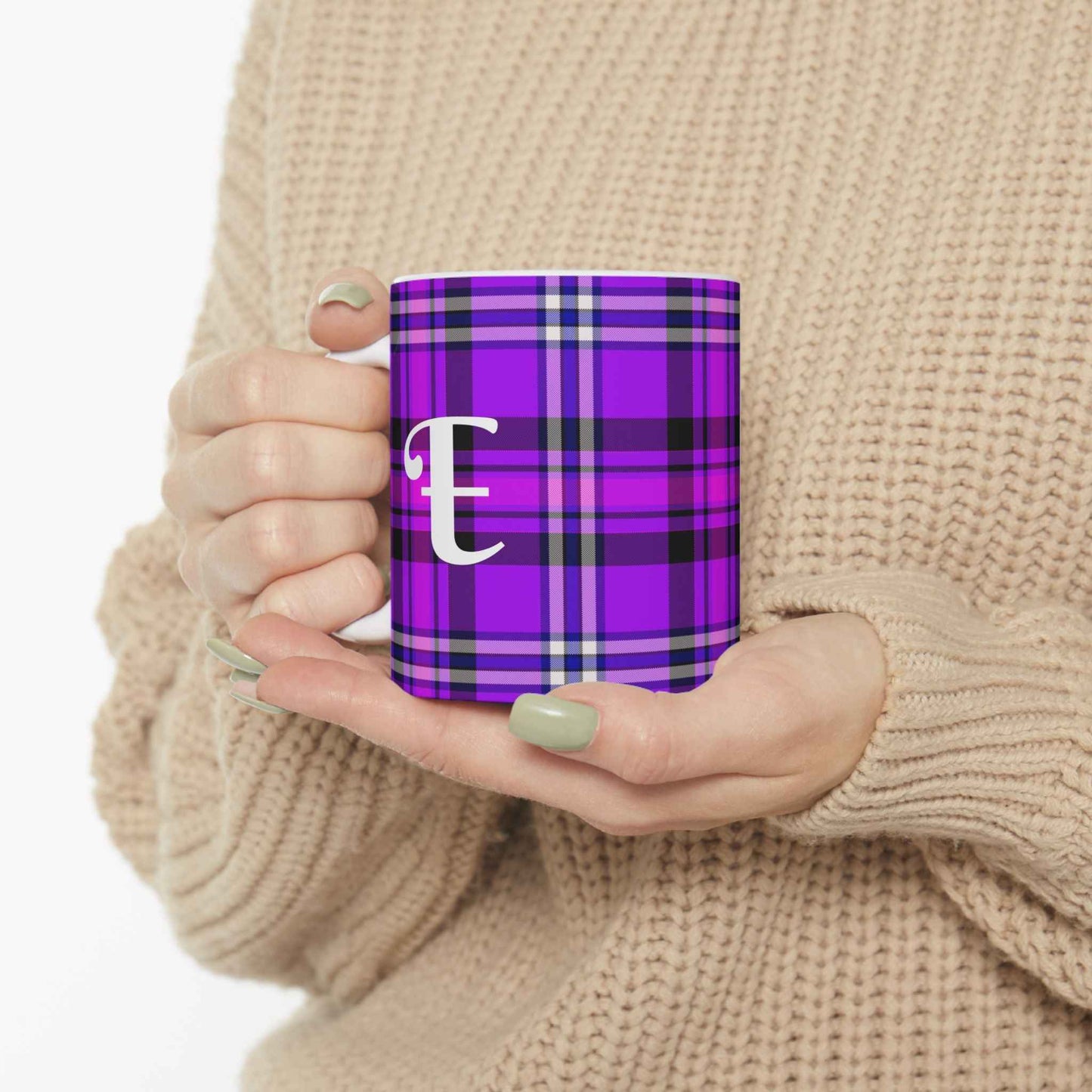Personalized Vibrant Plaid Ceramic Mug, Cozy Drinkware for Coffee Lovers, Perfect Gift