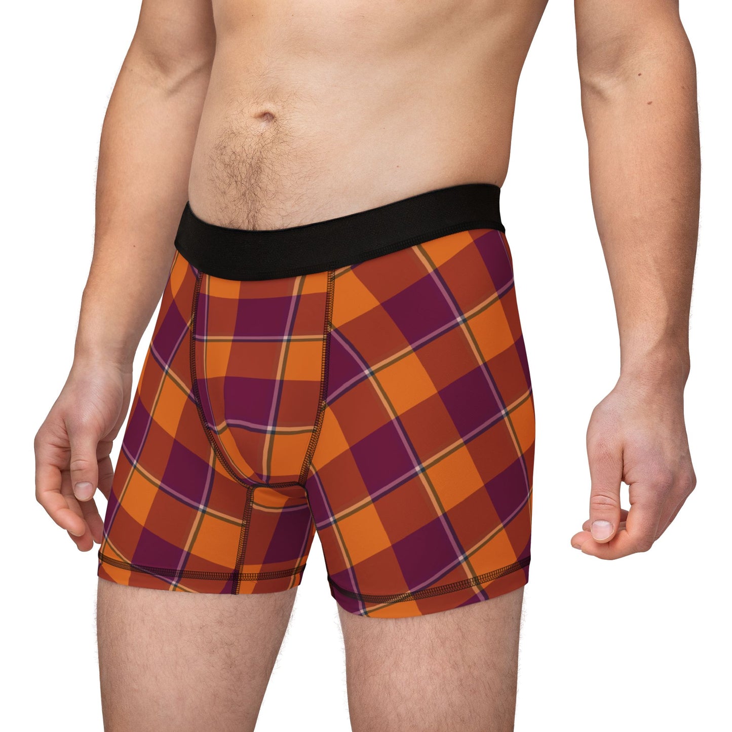 Tahiti Gold and Rose Bud Cherry Plaid Men's Boxers, Stylish, Unique Underwear for Everyday Wear