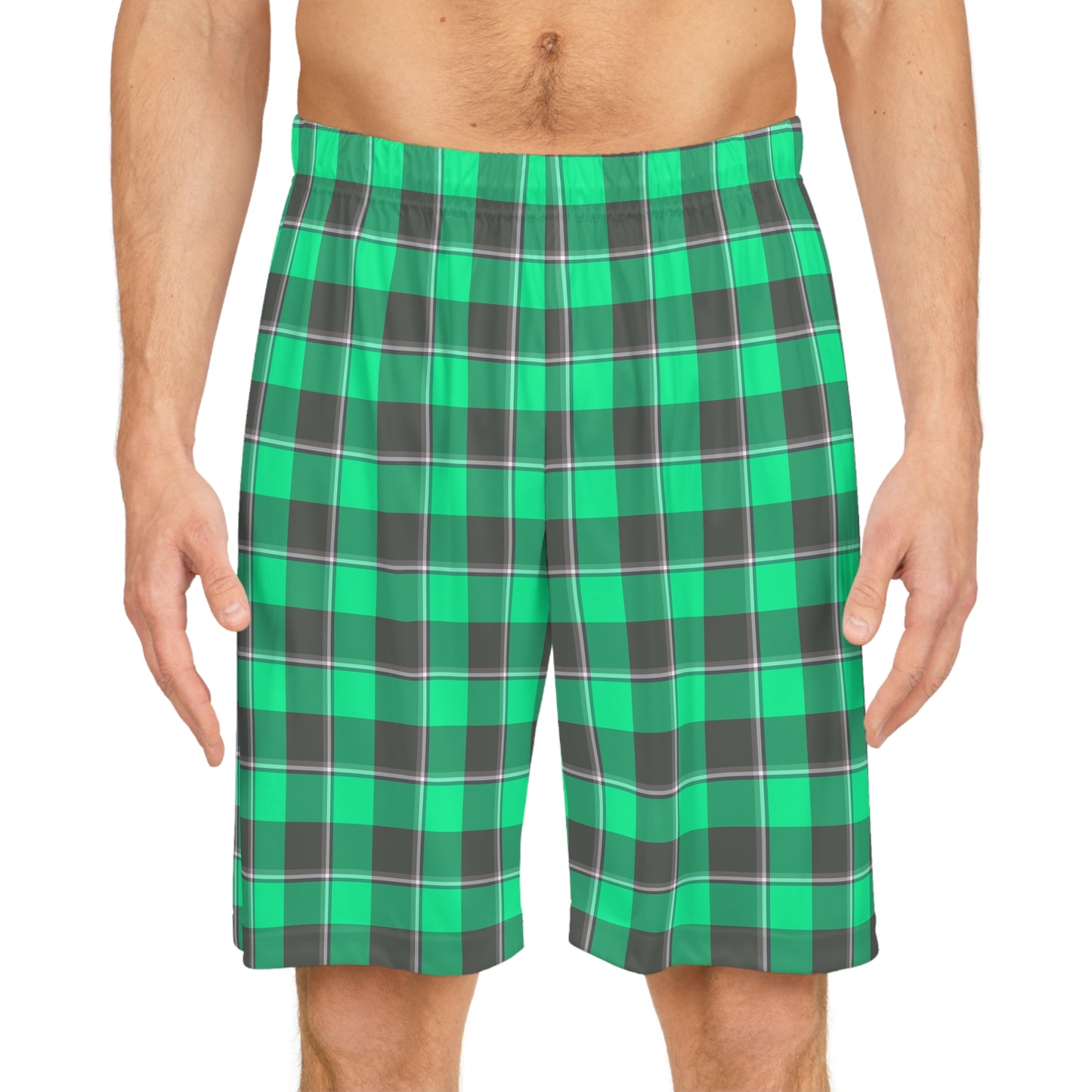 Stylish Basketball Shorts, Green Plaid Wear, Summer Sports, Workout Gear, Gym Essentials, Casual Loungewear - Celtic Scents