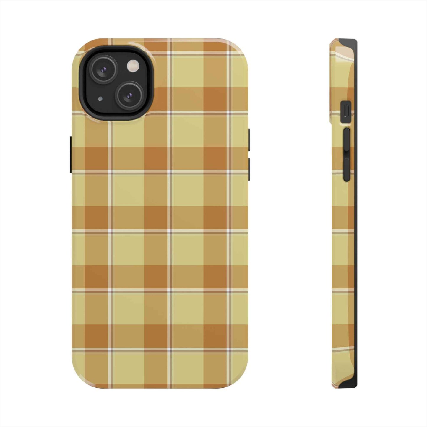 Stylish Autumn Plaid Tough Phone Cases, Trendy Phone Accessories, Durable Phone Protection, Yellow and Brown Plaid, Perfect Gift