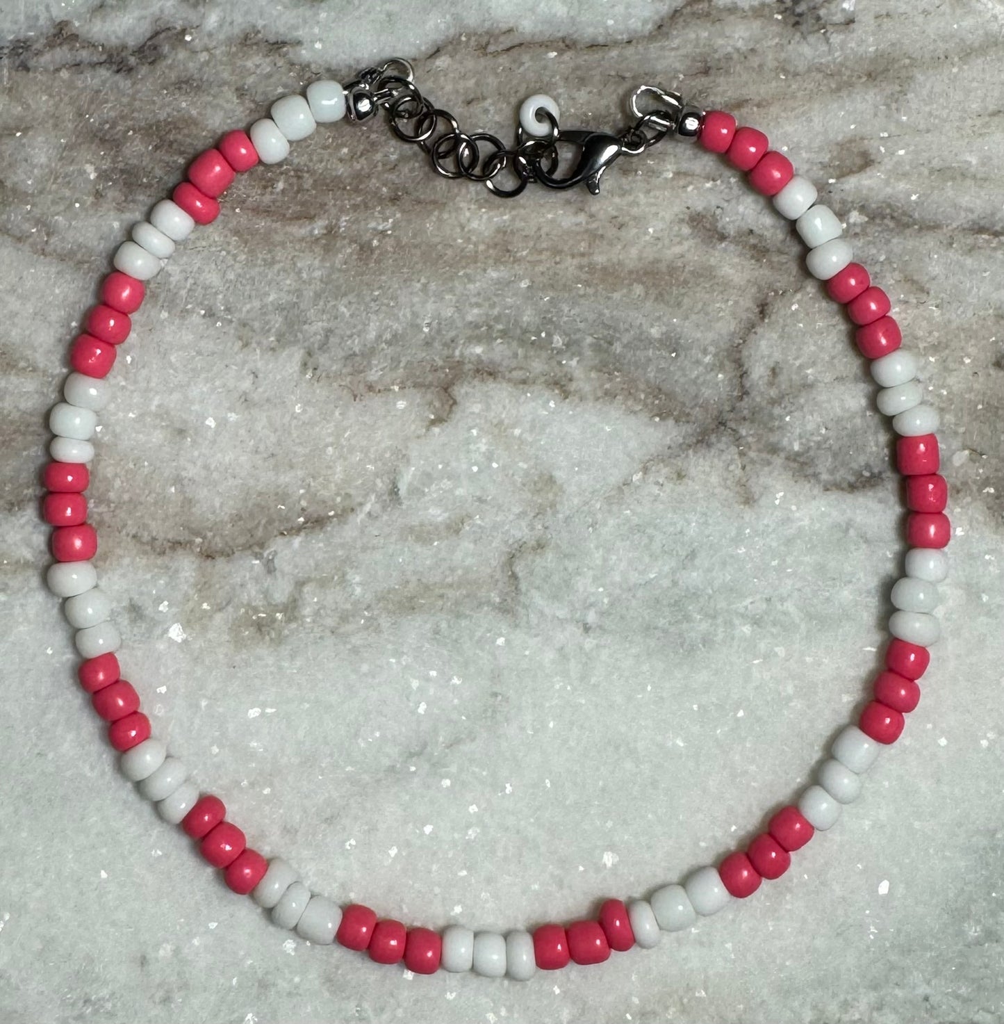 Pink and White Seed Bead Anklet with Lobster Clasp - Celtic Scents