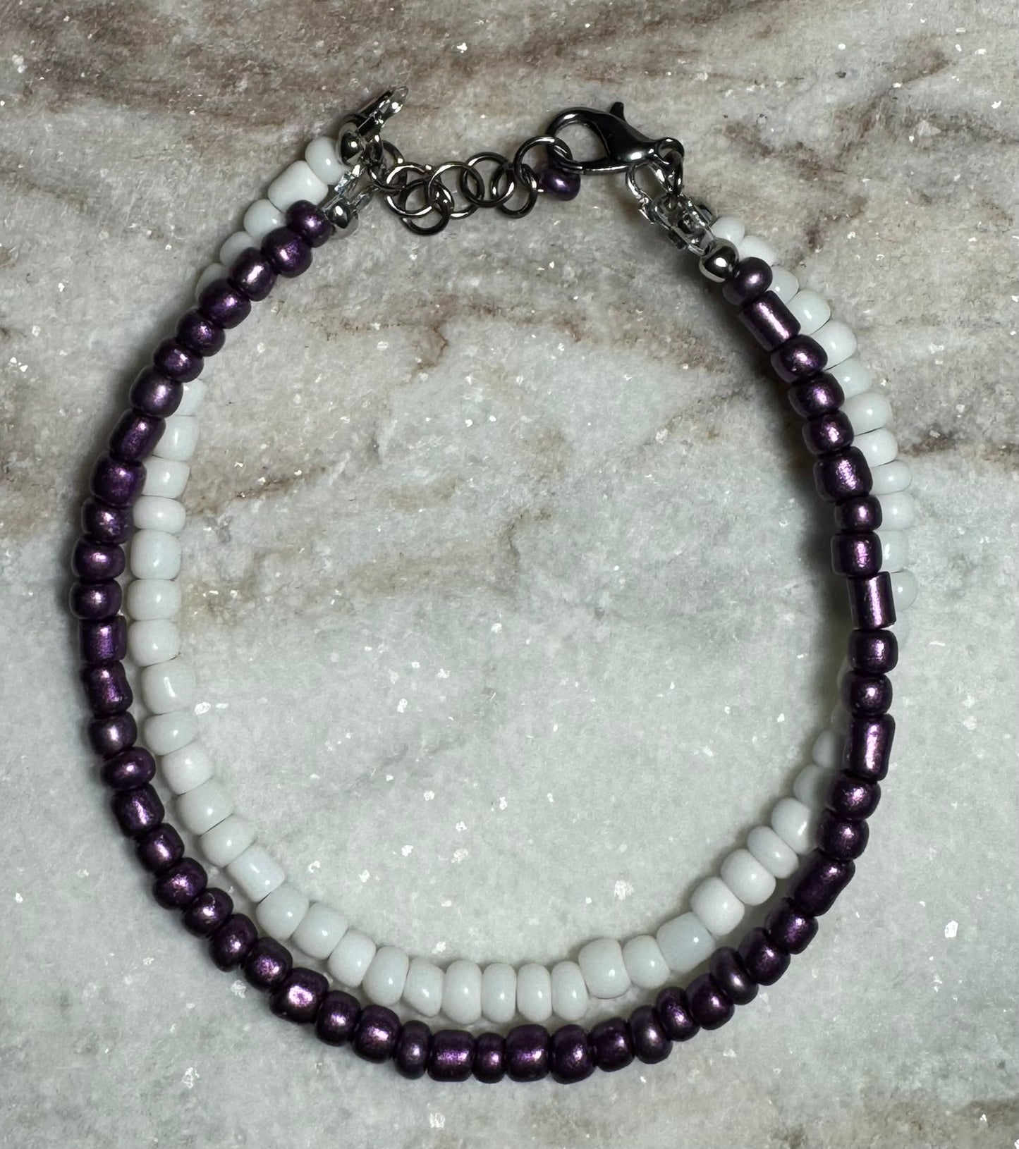 Purple and White Beaded Duo Bracelet - Celtic Scents