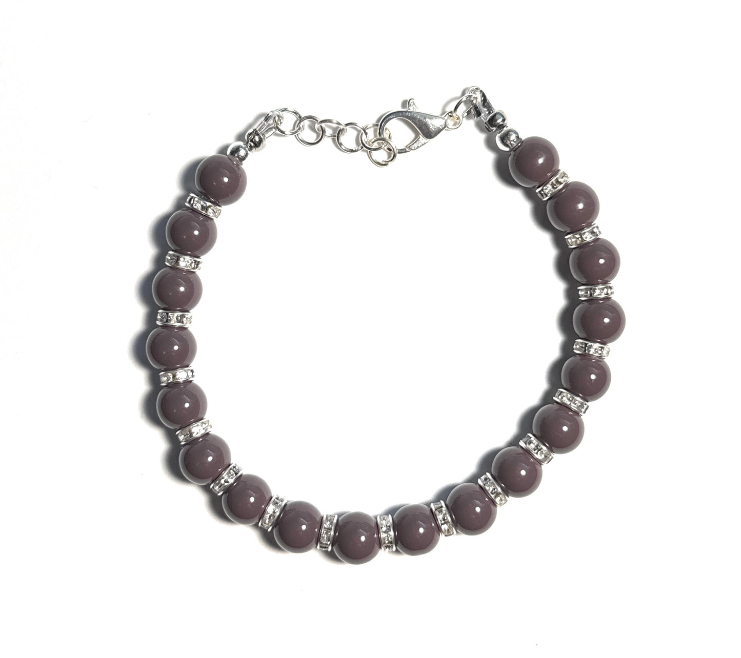 Brown Glass Bead Bracelet with Crystal Rhinestone Spacers and Lobster Clasp - Celtic Scents