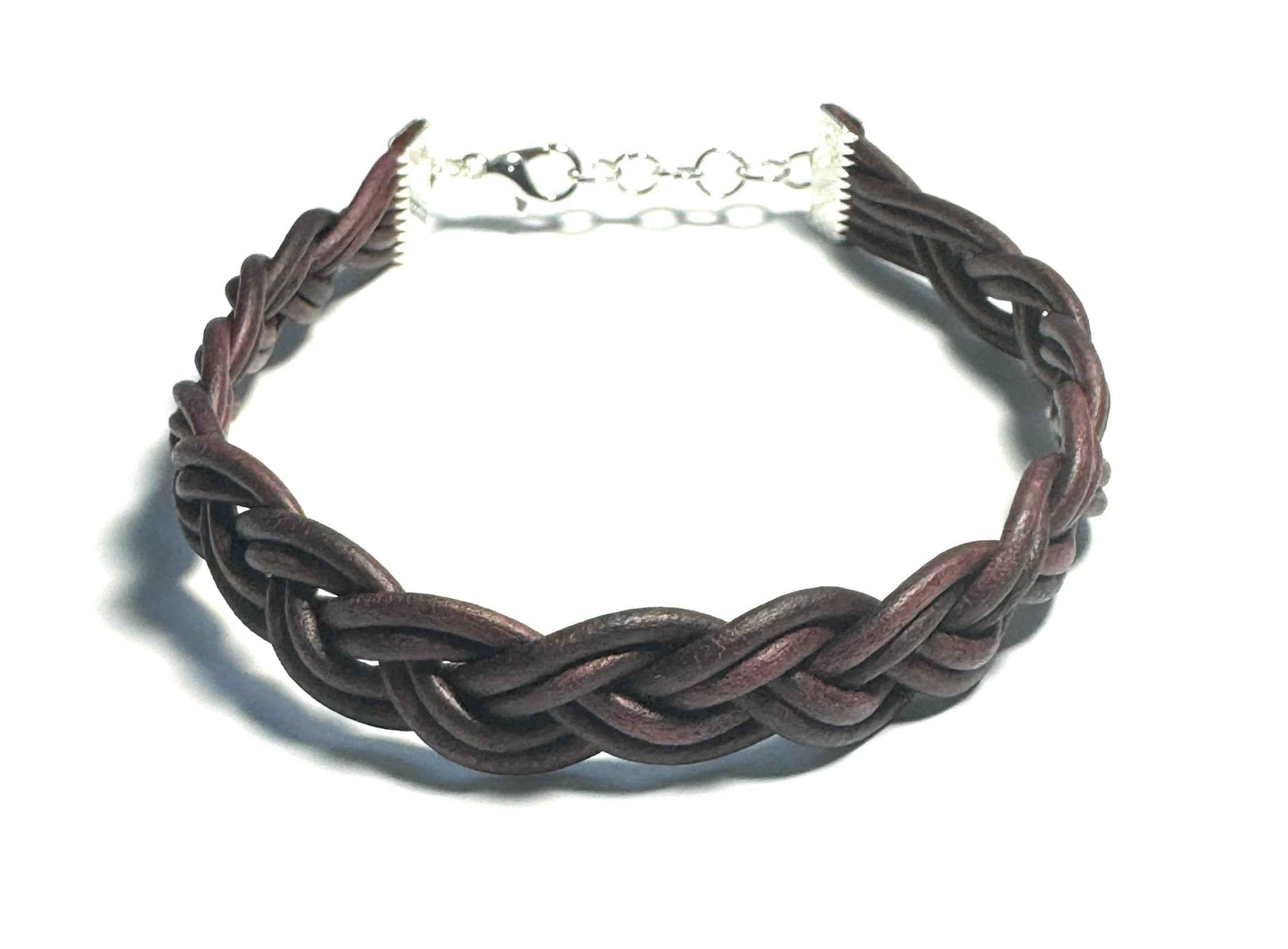 Leather Bracelet, 6-Strand Braided Design, Tibetan Red, Made in USA