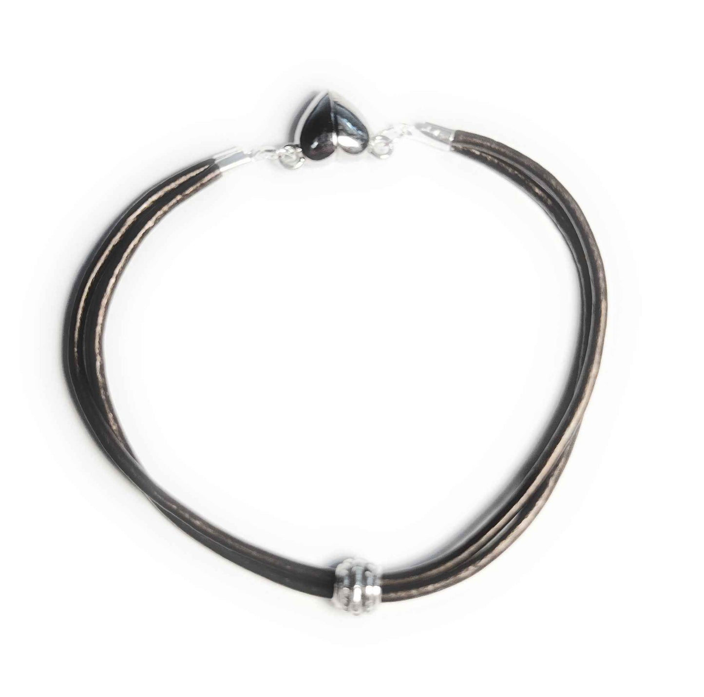 Bronze Leather Bracelet with Silver Accent Bead and Heart Magnet Clasp