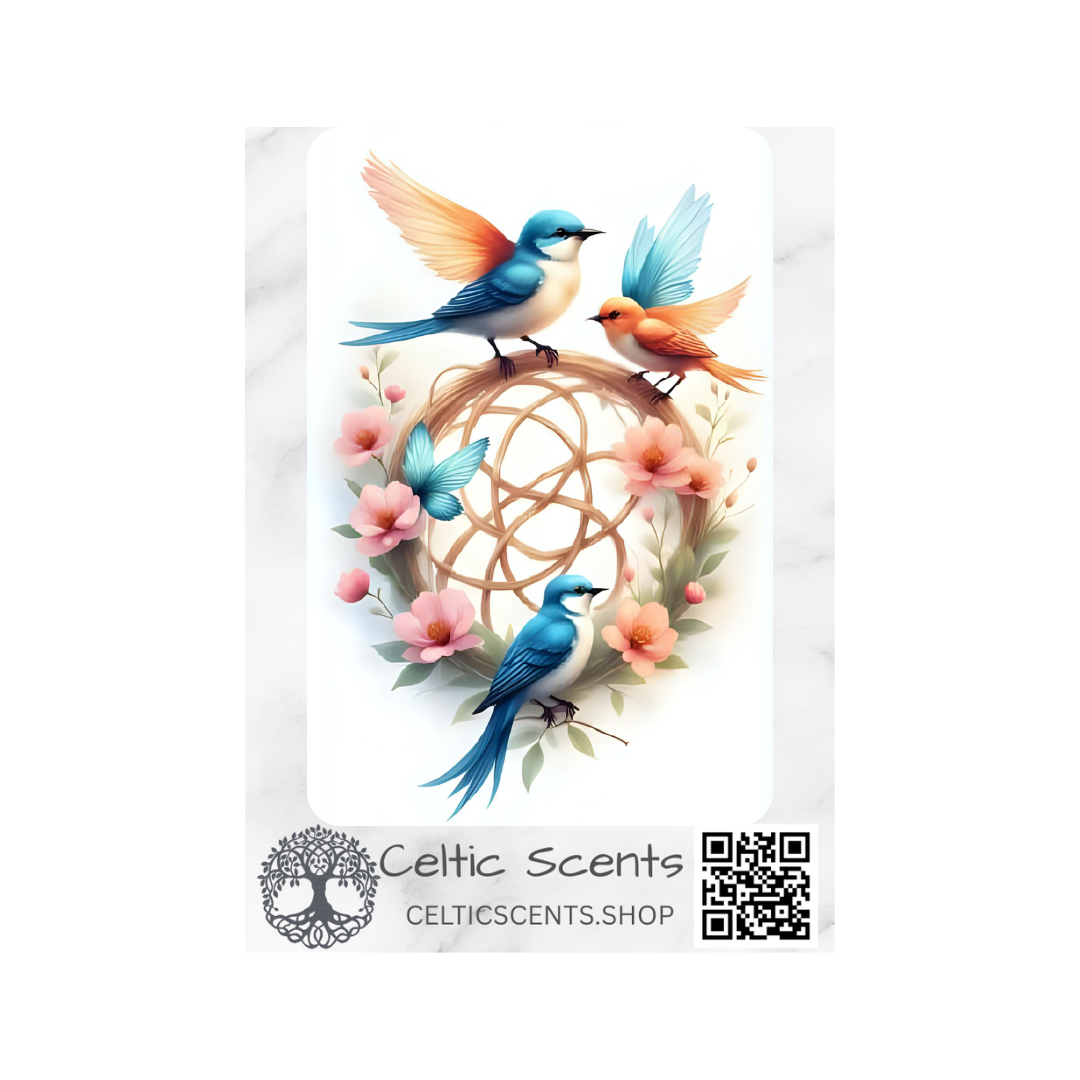 Celtic Knot Magnetic Bookmark, Laminated with Strong Magnet, Decorative Bookmarks (Round Wreath Blue Birds) - Celtic Scents