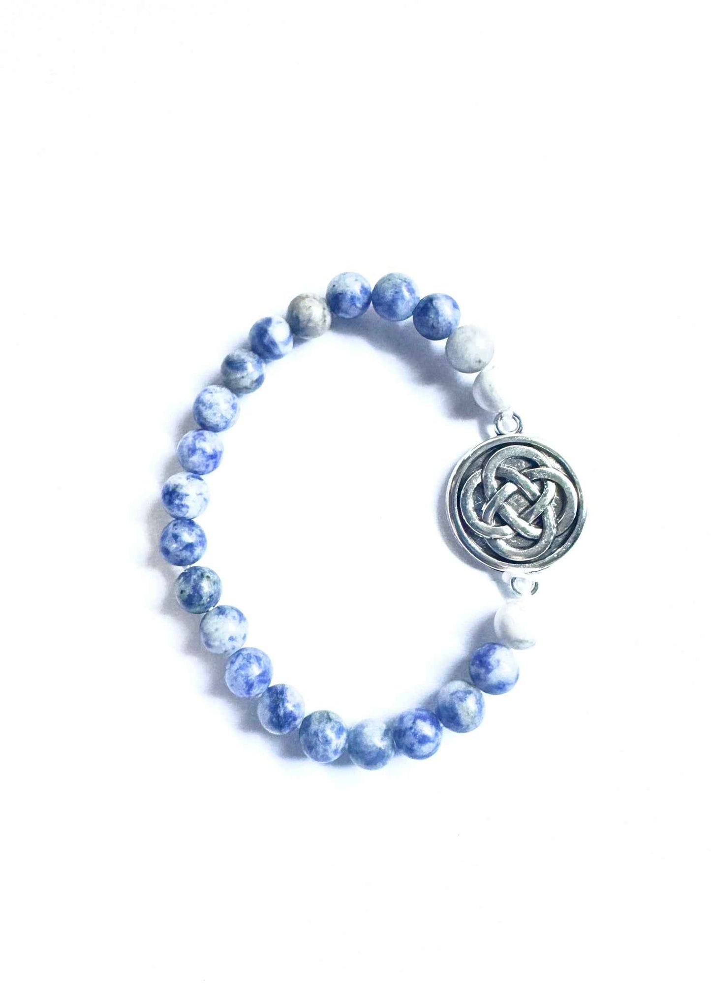 Bracelet Blue Jasper and Howlite Beads with Dara Knot, Stretchy