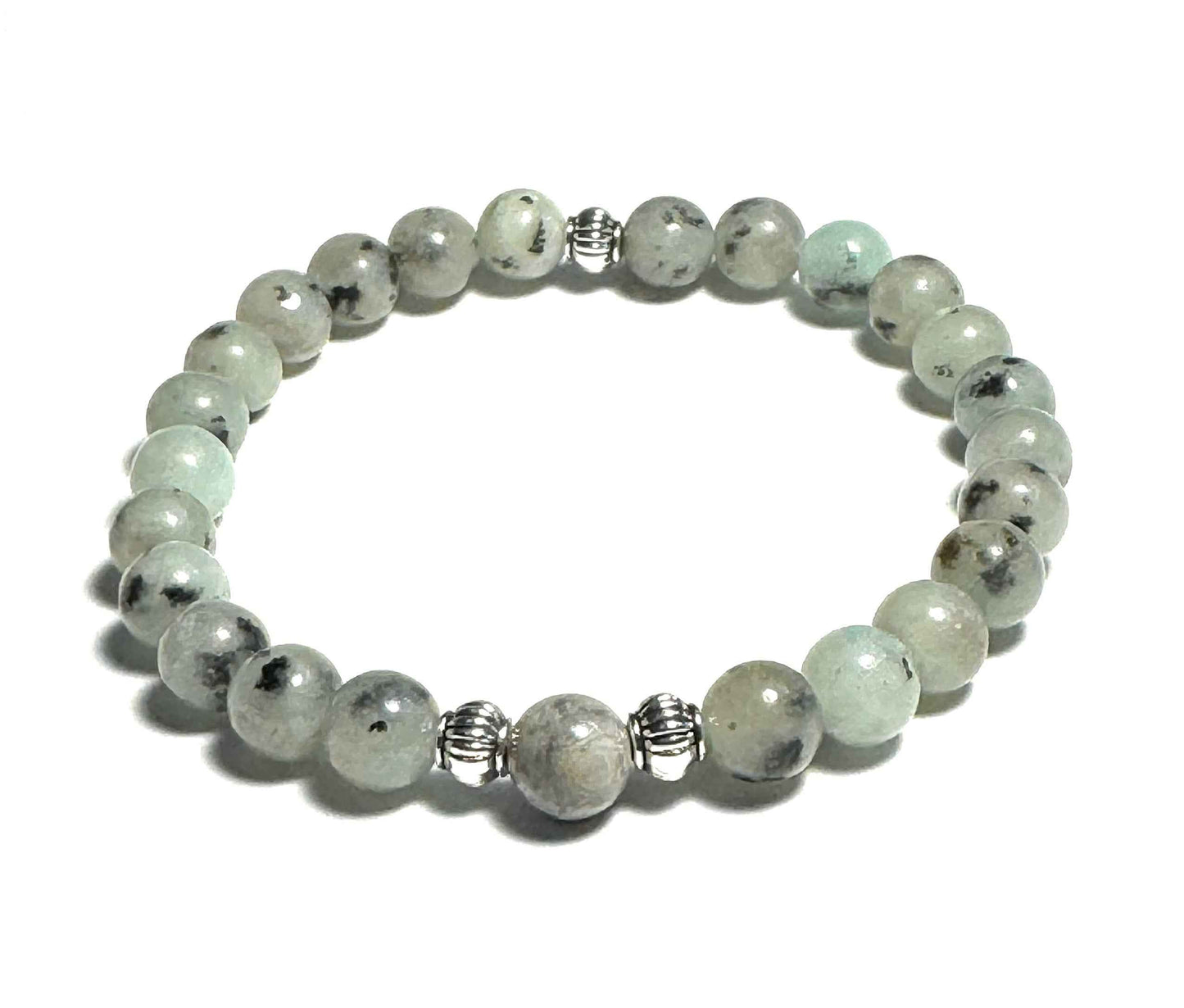 Natural Sesame Jasper and Map Jasper Beaded Bracelet with Silver Alloy Spacers, Gemstone Jewelry