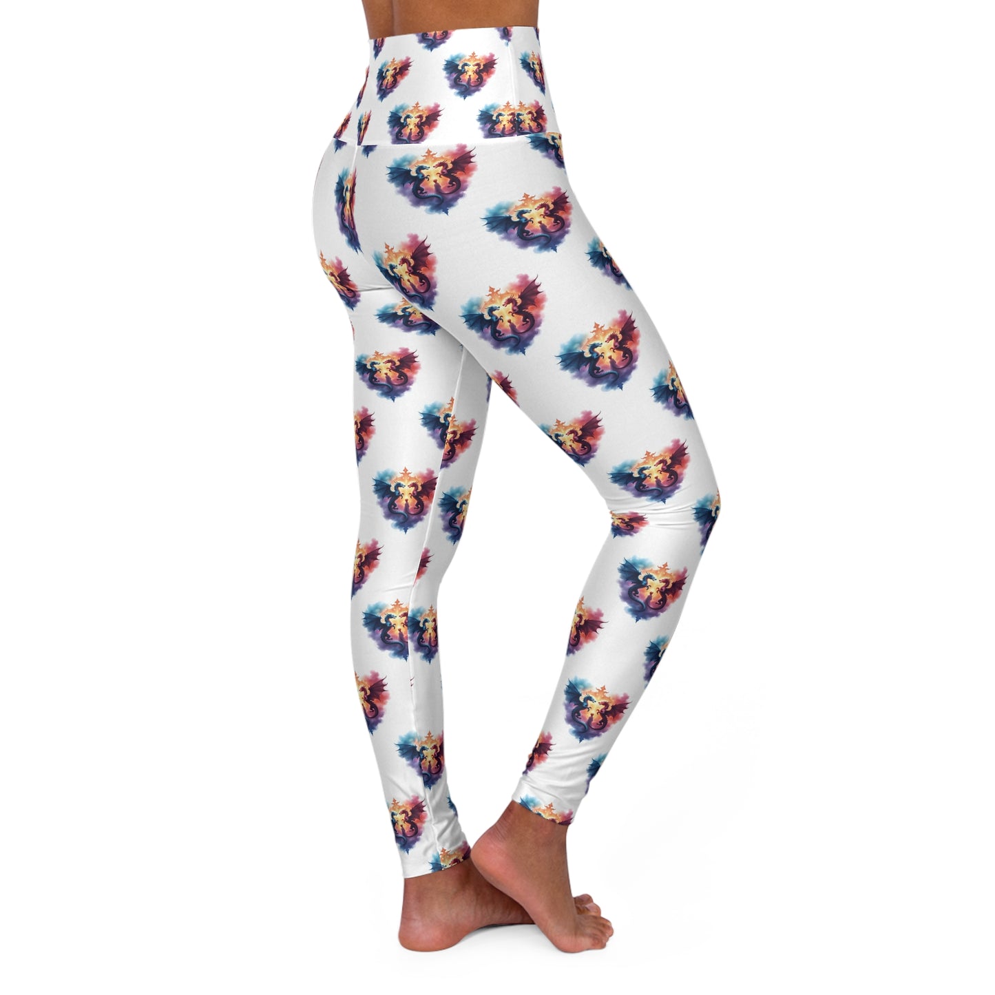 Vibrant High Waisted Yoga Leggings, Fitness, Dance, Activewear, Gift for Her, Workout Gear, Stylish Athleisure, Dragon Celtic Design - Celtic Scents