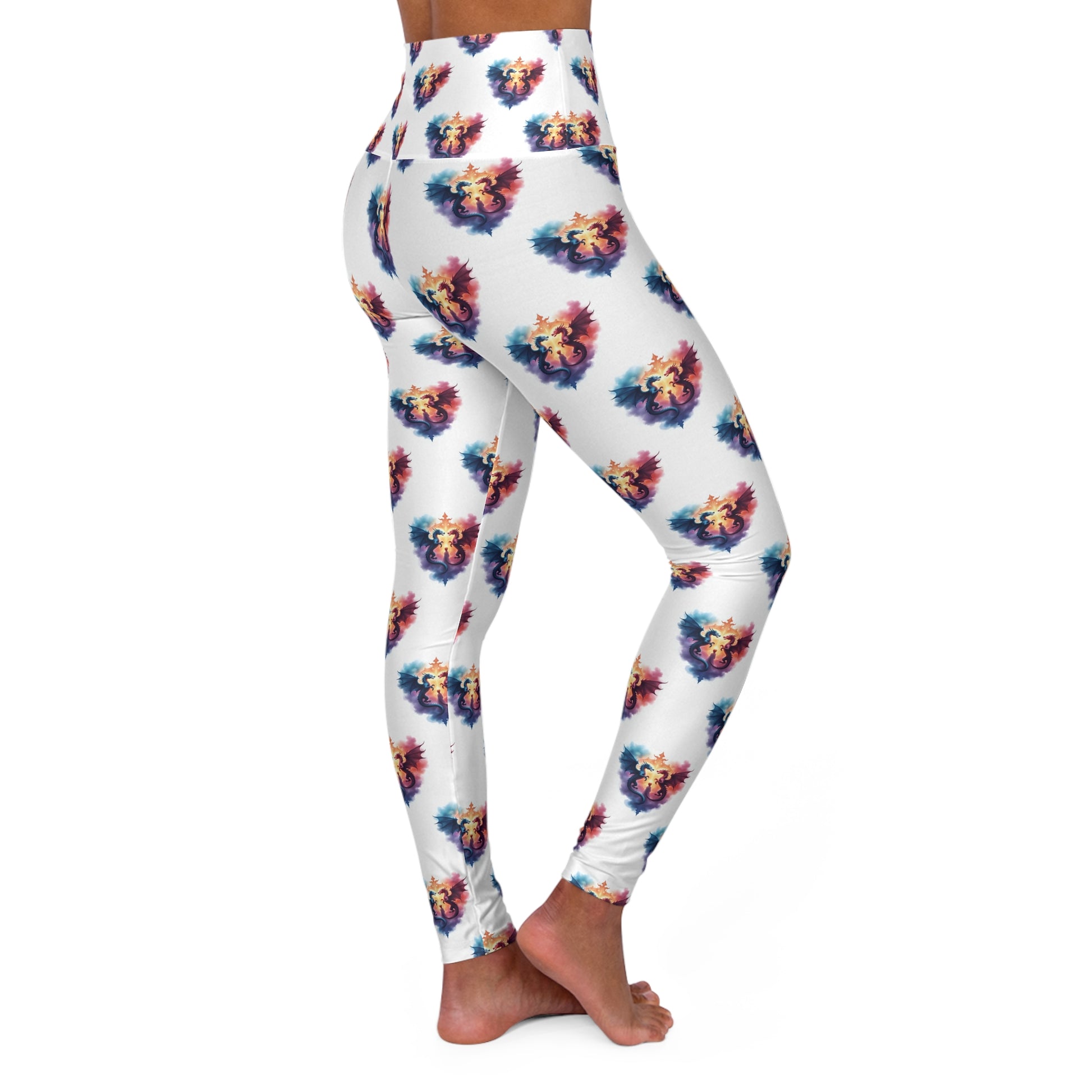 Vibrant High Waisted Yoga Leggings, Fitness, Dance, Activewear, Gift for Her, Workout Gear, Stylish Athleisure, Dragon Celtic Design - Celtic Scents