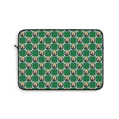 Chic Vintage Cat Laptop Sleeve, Green Checkered Tech Case, Stylish Computer Bag, Unique Gift for Students, Protect your Laptop - Celtic Scents
