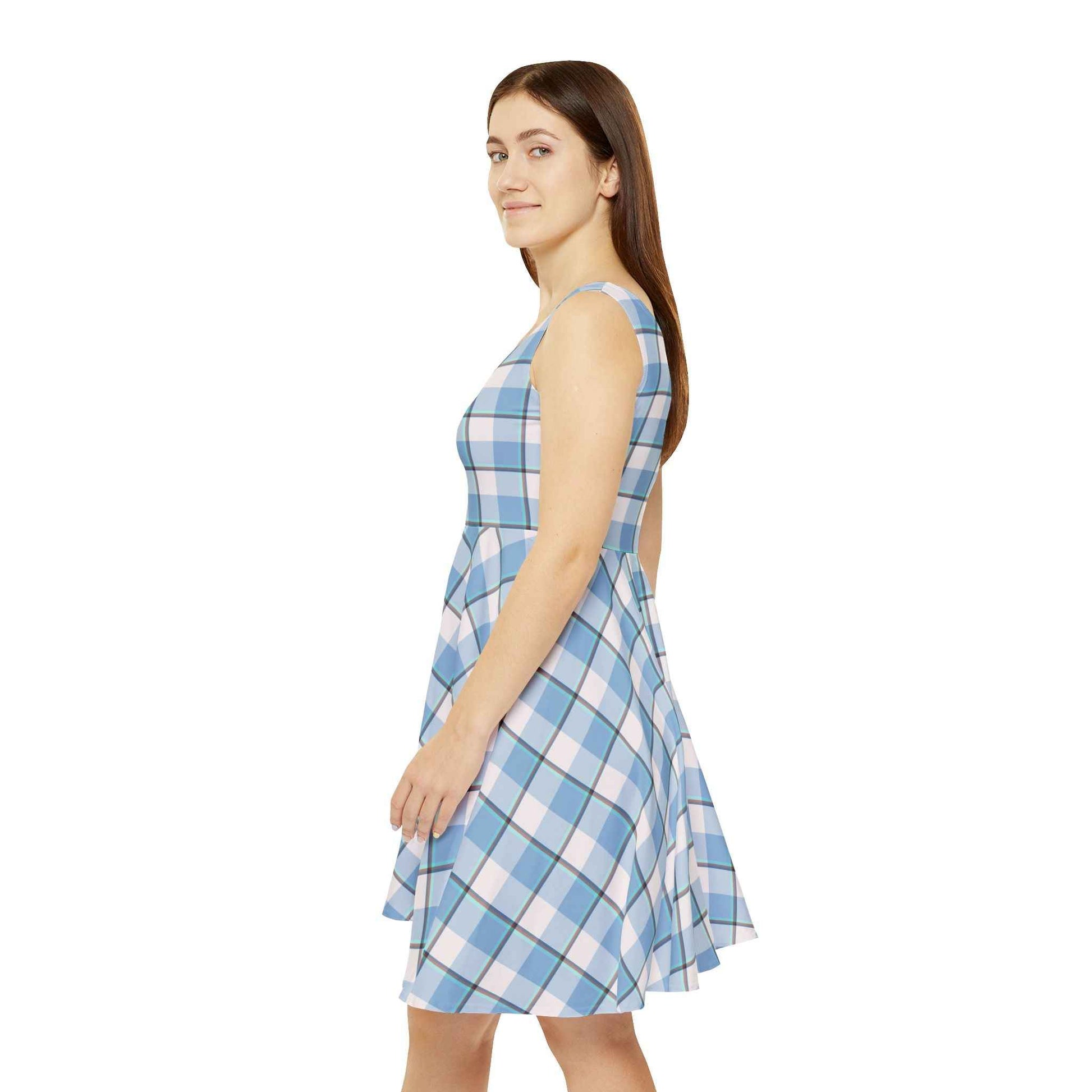 Winter Plaid Blue Women's Skater Dress | Casual Summer Dress, Spring Party Dress, Comfortable Everyday Wear, Vintage Style, Birthday Gift