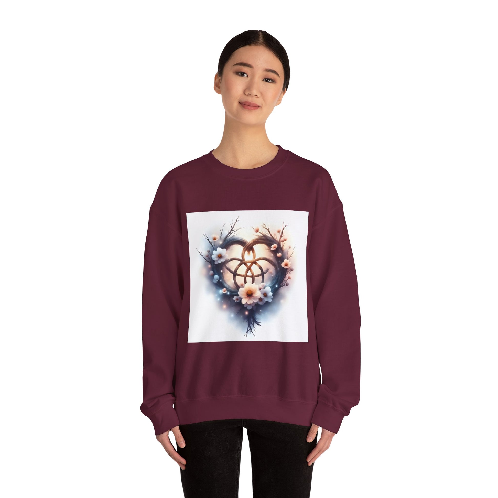 Floral Heart Crewneck Sweatshirt | Cozy Unisex Gift for Nature Lovers, Casual Wear, Spring Fashion, Eco-Friendly Style - Celtic Scents