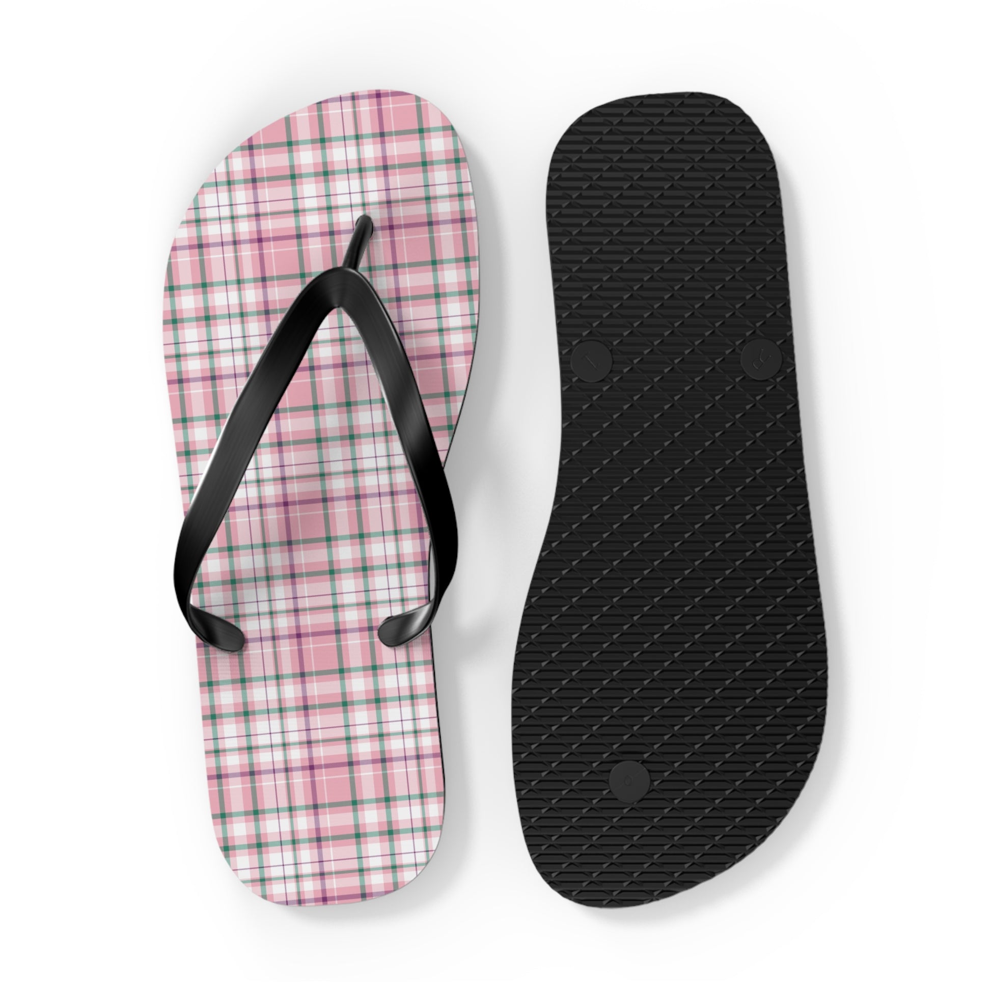 Chic Pink Plaid Flip Flops - Summer Style, Beach Essentials, Casual Footwear, Holiday Gift Ideas, Vacation Must-Have - Celtic Scents