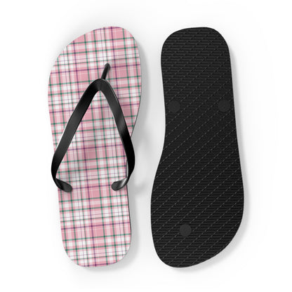 Chic Pink Plaid Flip Flops - Summer Style, Beach Essentials, Casual Footwear, Holiday Gift Ideas, Vacation Must-Have - Celtic Scents