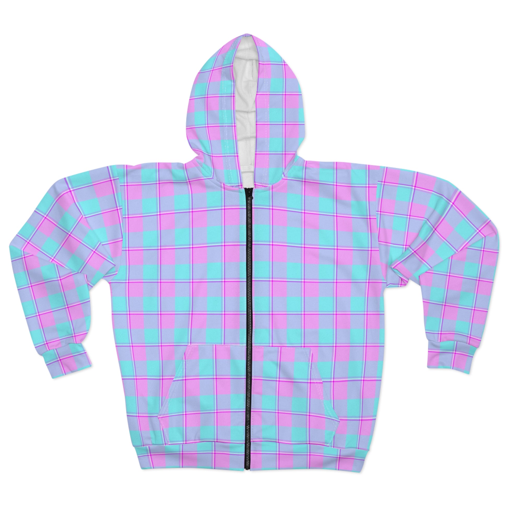 Pastel Plaid Unisex Zip Hoodie, Cozy Casual Spring Jacket, Perfect Gift for Birthdays, Festivals, Everyday Wear, Trendy Streetwear - Celtic Scents
