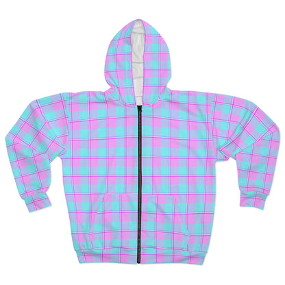 Pastel Plaid Unisex Zip Hoodie, Cozy Casual Spring Jacket, Perfect Gift for Birthdays, Festivals, Everyday Wear, Trendy Streetwear - Celtic Scents
