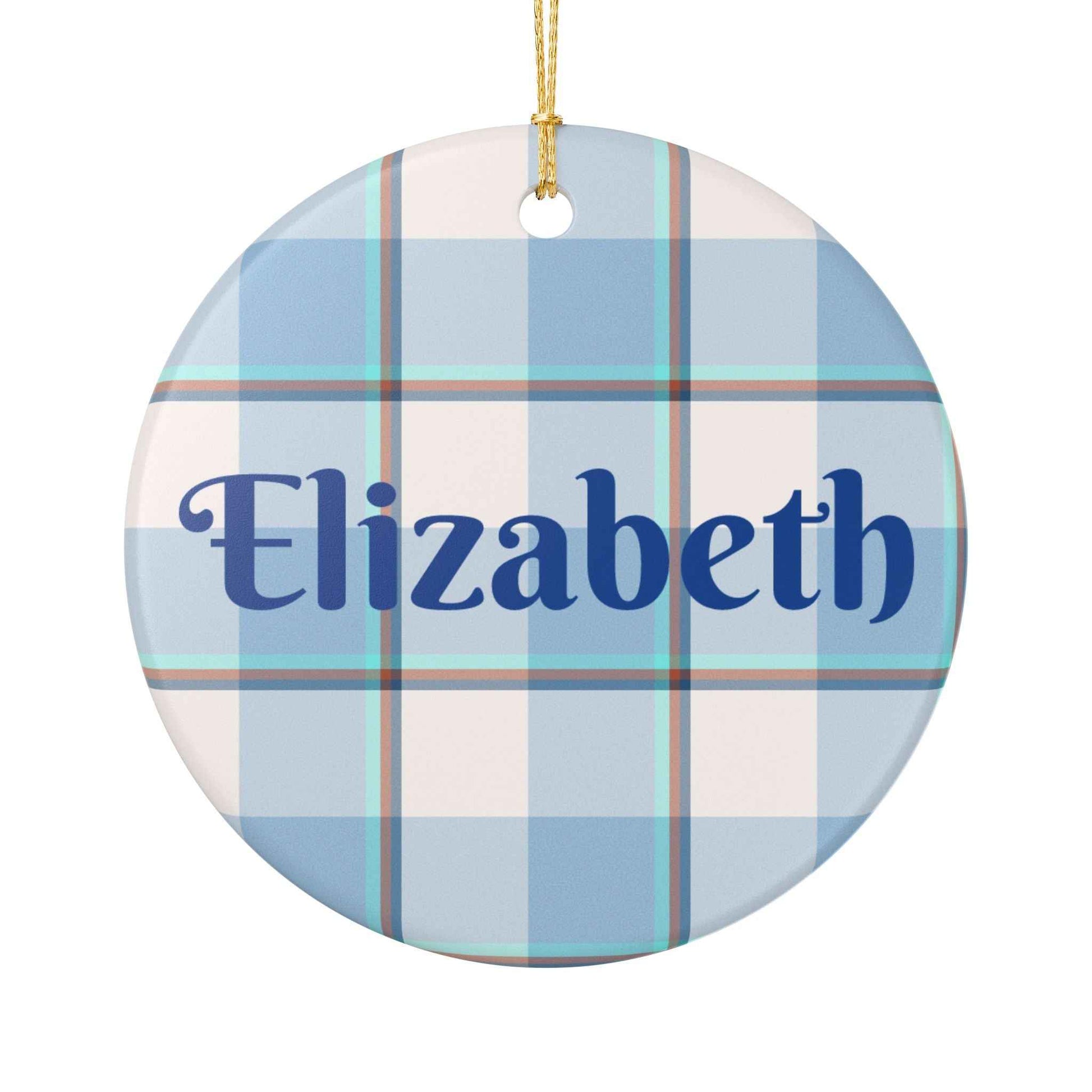 Personalized Ceramic Ornament, Custom Name Decoration, Holiday Gift, Home Decor, Plaid Design Ornament
