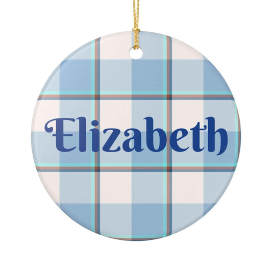 Personalized Ceramic Ornament, Custom Name Decoration, Holiday Gift, Home Decor, Plaid Design Ornament