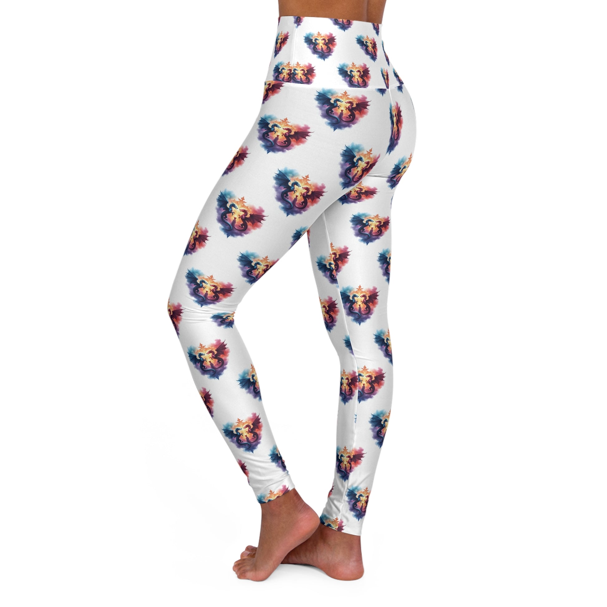 Vibrant High Waisted Yoga Leggings, Fitness, Dance, Activewear, Gift for Her, Workout Gear, Stylish Athleisure, Dragon Celtic Design - Celtic Scents