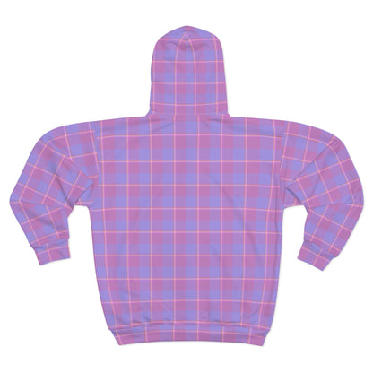 Pastel Plaid Unisex Zip Hoodie, Cozy Layering Piece, Casual Wear, Trendy Spring Apparel, Comfortable Style, Gift for Her/Him - Celtic Scents