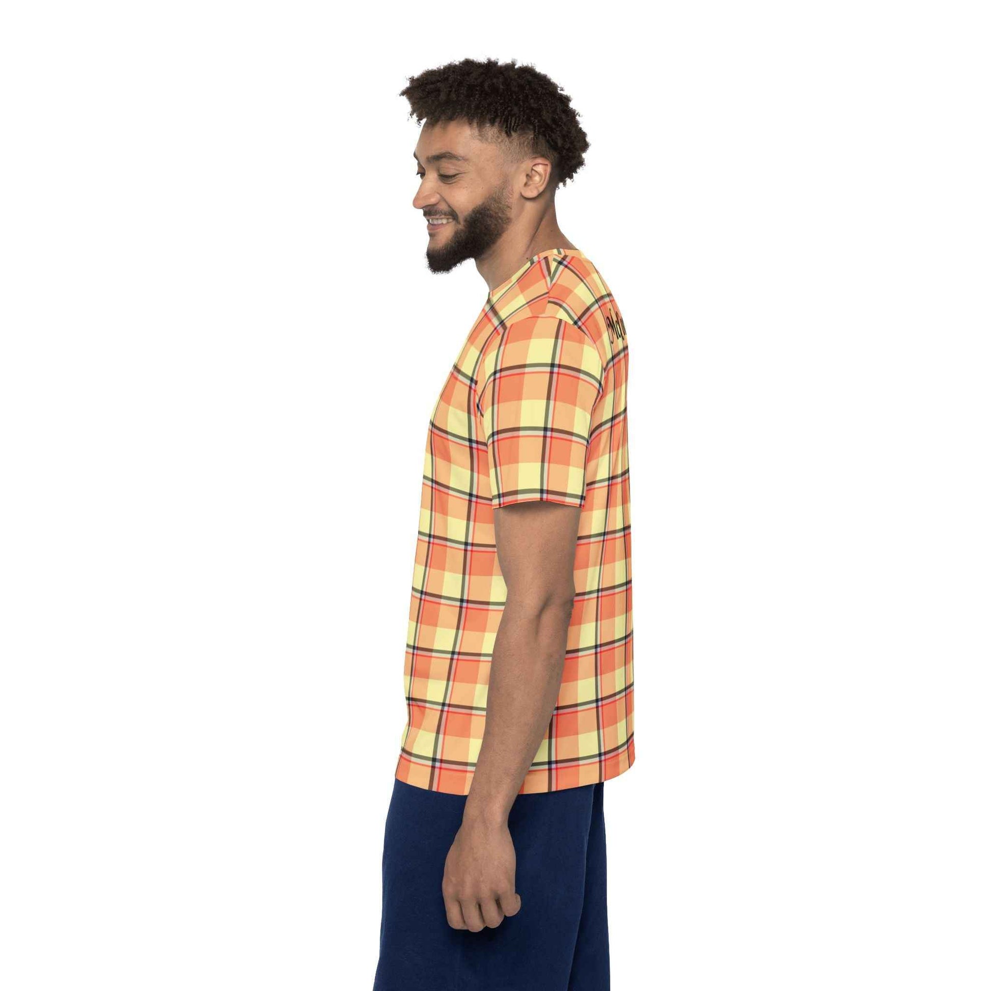 Personalized Men's Sports Jersey, Vibrant Plaid Graphic Tee, Casual Wear, Athletic Style
