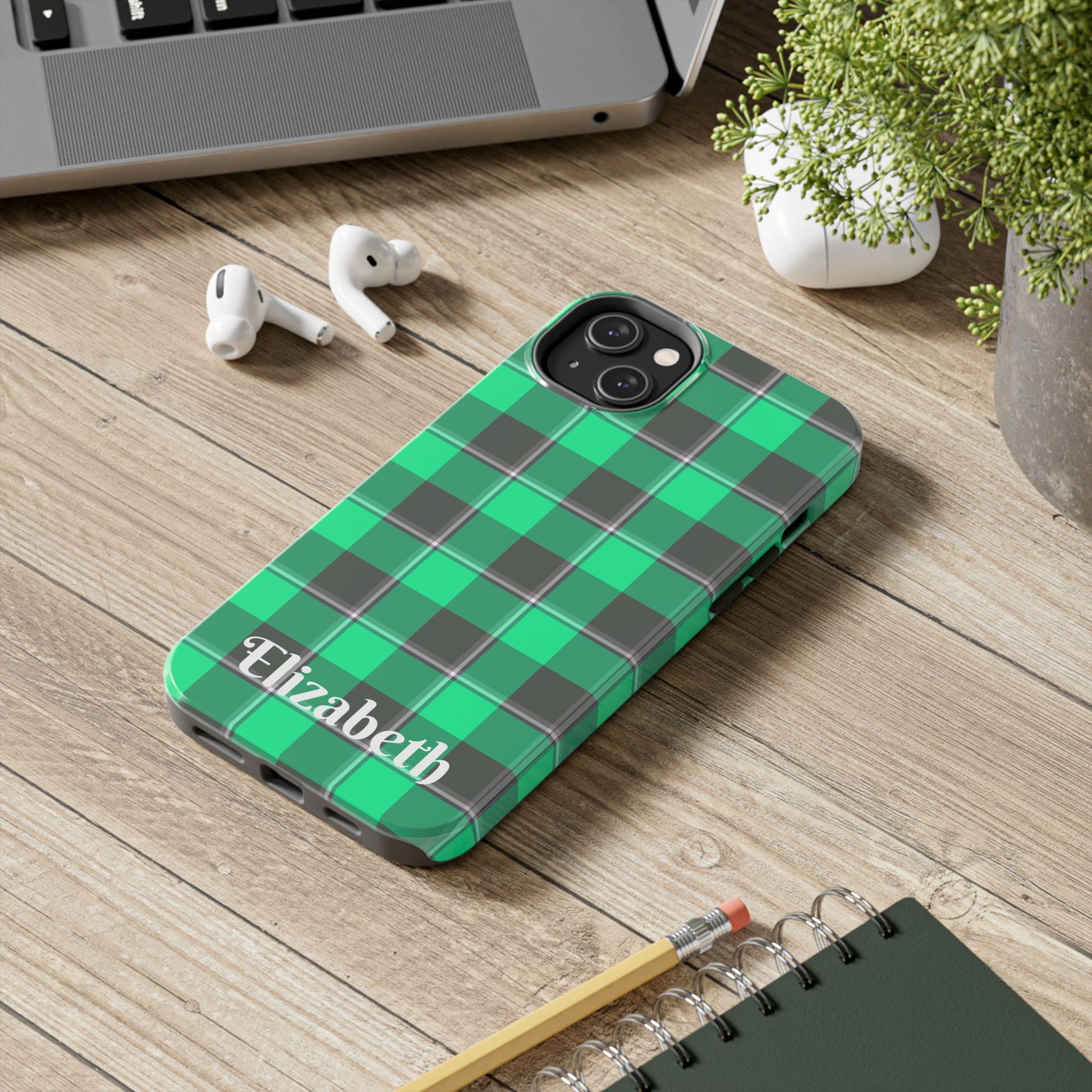Personalized Plaid Tough Phone Case, Custom Phone Cover, Gifts for Her, Unique Cell Phone Case, Trendy Accessories, Holiday Gifts - Celtic Scents